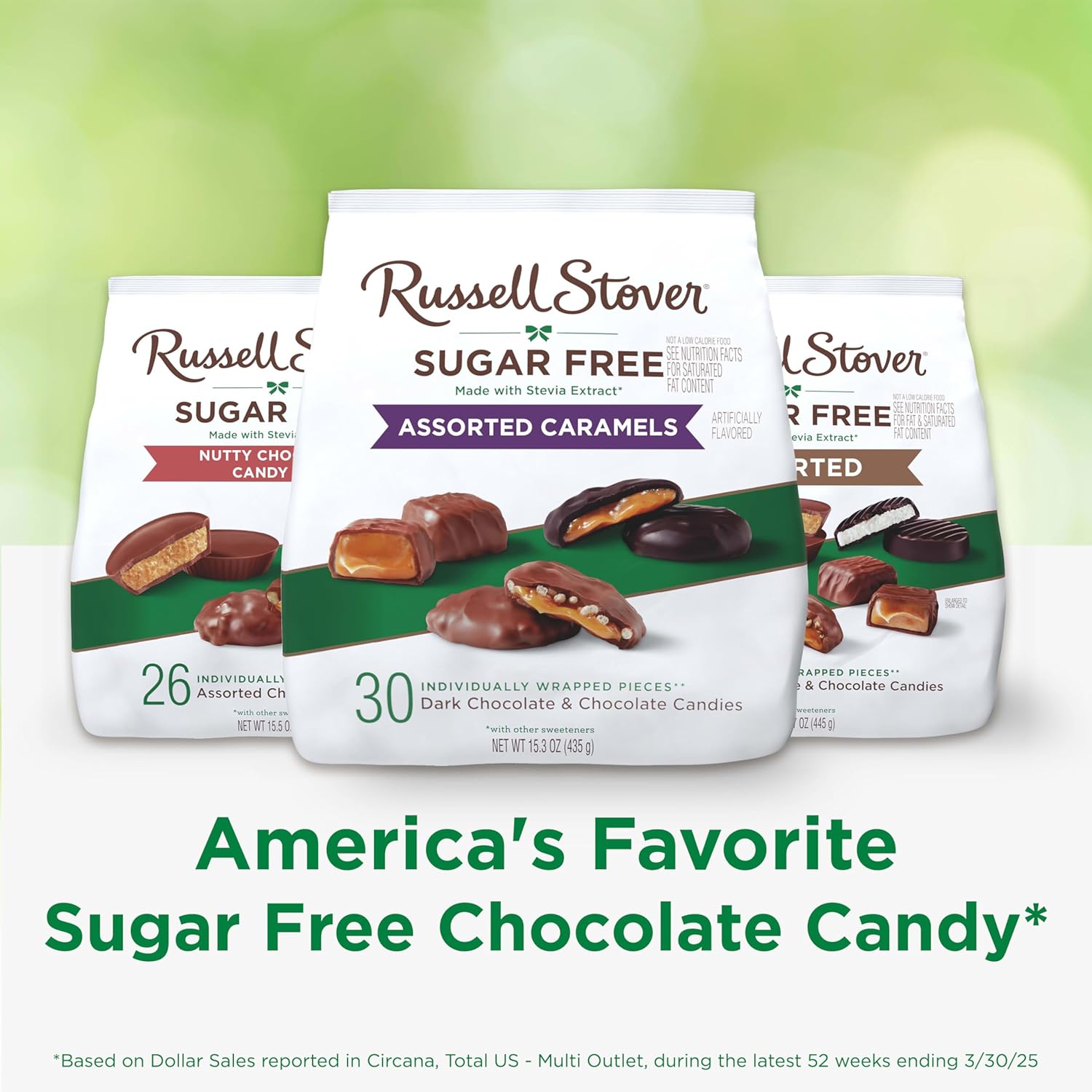 RUSSELL STOVER Sugar Free Assorted Caramels in Chocolate Candy, 15.3 oz. bag