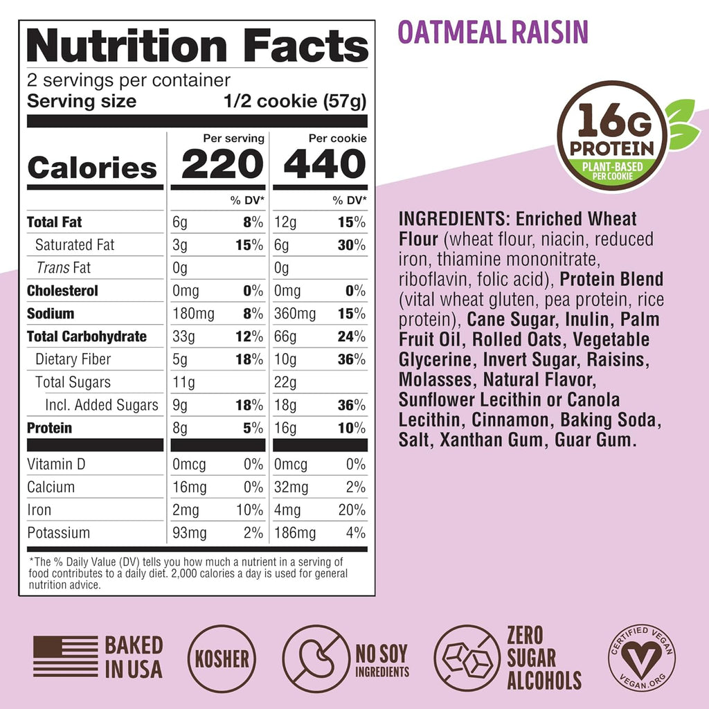 Lenny & Larry's Complete Protein Cookie, [Oatmeal Raisin], Chewy Soft Baked, 16g Plant Protein, Vegan, Non-GMO, High Fiber, [4 Ounce] Cookie (Pack of 12)