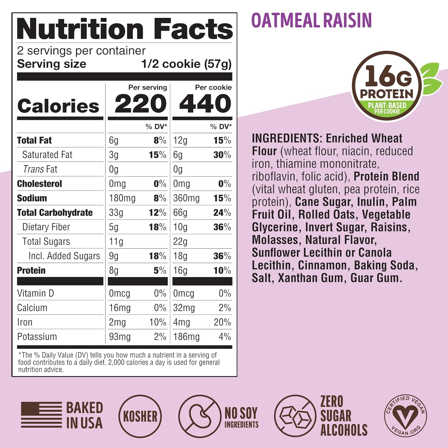 Lenny & Larry's Complete Protein Cookie, [Oatmeal Raisin], Chewy Soft Baked, 16g Plant Protein, Vegan, Non-GMO, High Fiber, [4 Ounce] Cookie (Pack of 12)