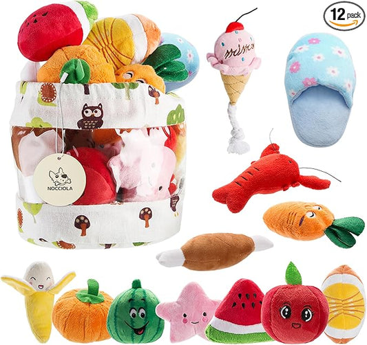 Nocciola Dog Squeaky Toys, Plush Small Dog Toys for Dogs, Stuffed with Squeakers,12 pcs Puppy Toys with a Carrying Bag for Small Medium Size