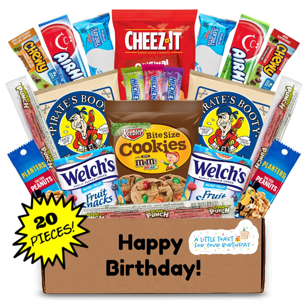 Hangry Kit Birthday Snack Box - (20 CT) Happy Birthday Basket Care Package - Contains Birthday Snacks, Cookies, Chips, Candy. Party Variety Box. (Funny 1)