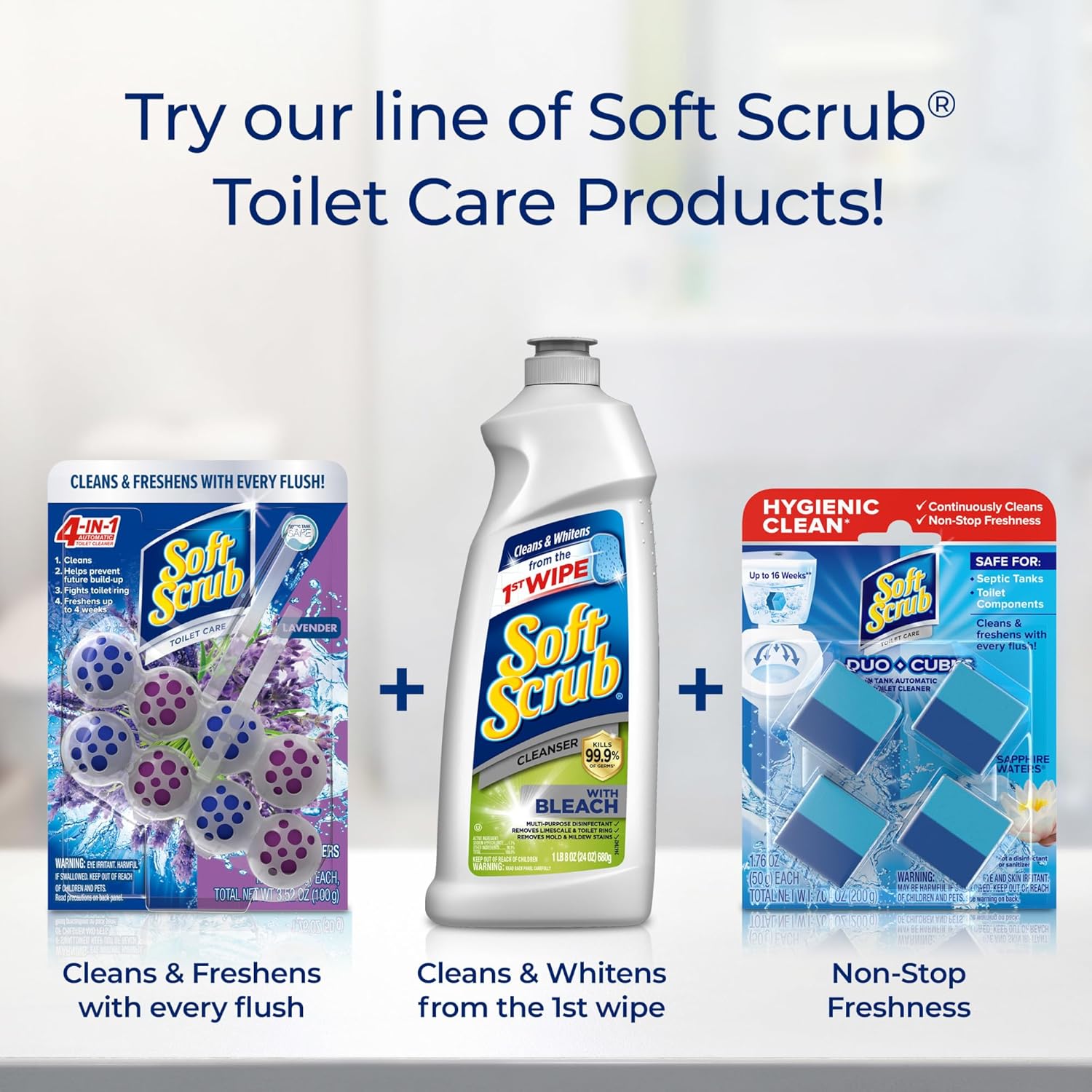 Soft Scrub 4-in-1 Rim Hanger Toilet Bowl Cleaner, Lavender, 2 Count