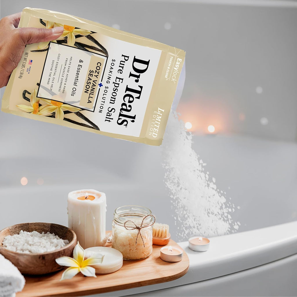 Dr Teal's Epsom Salt Magnesium Soak, Limited Edition Cozy Vanilla Season, 3lbs