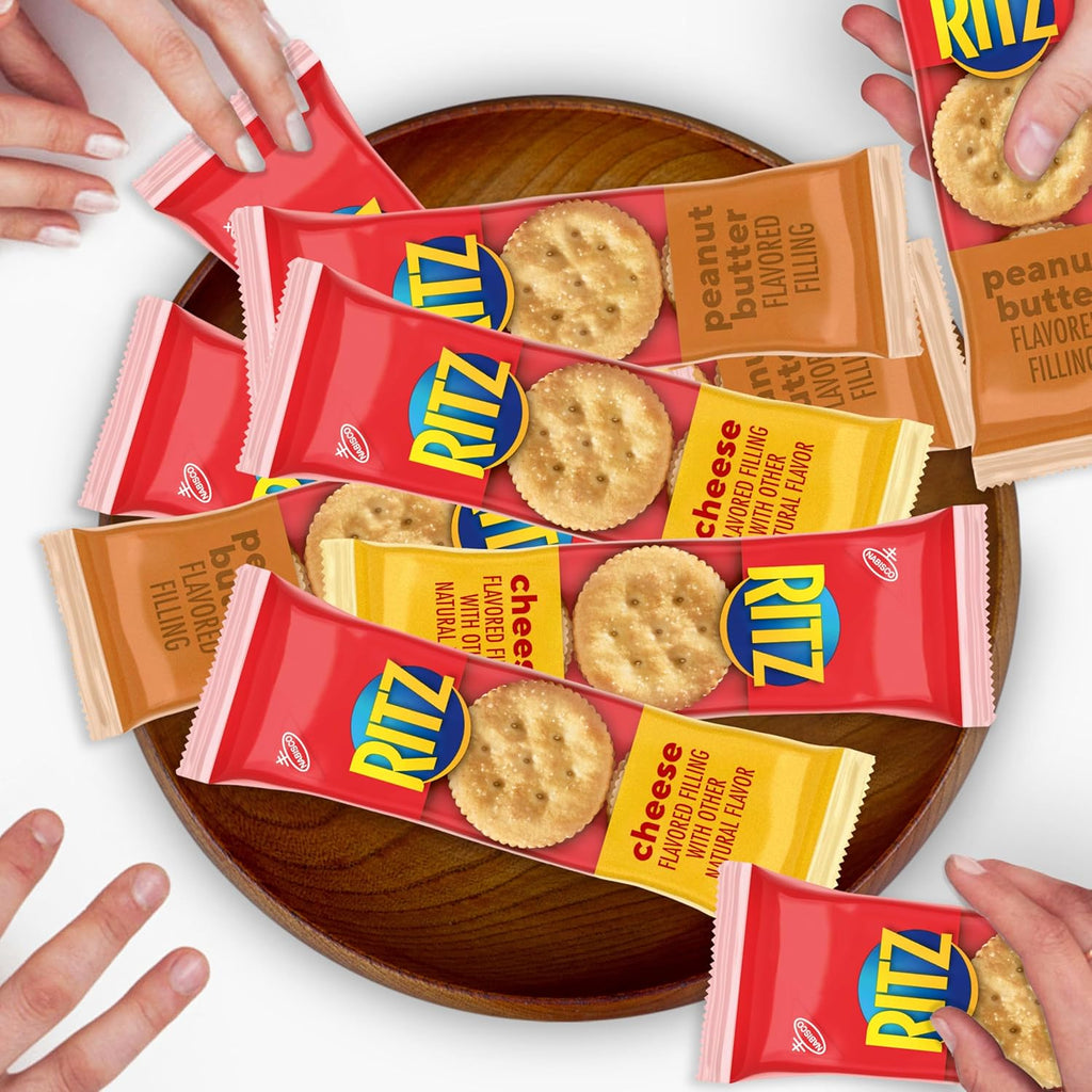 RITZ Peanut Butter and Cheese Sandwich Crackers Variety Pack, Lunch Snacks, 32 Snack Packs (6 Crackers Per Pack)