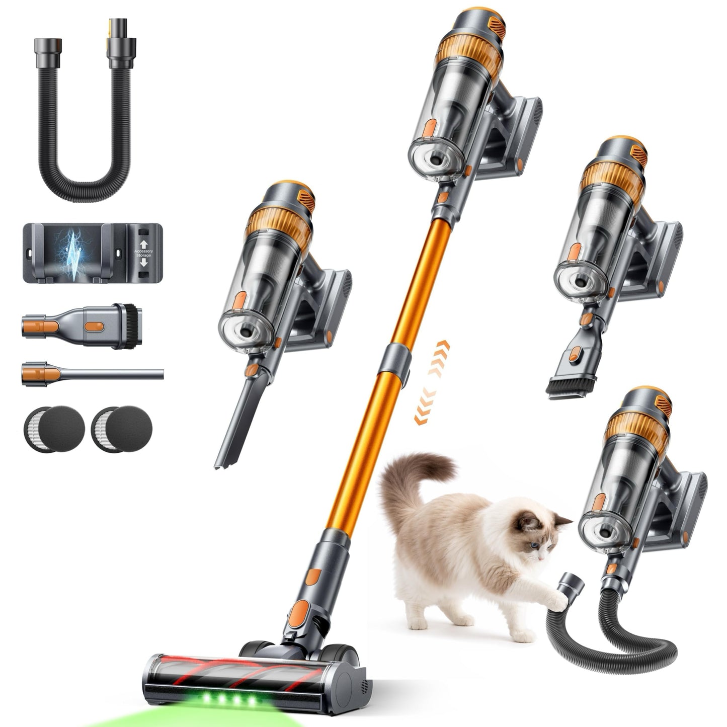 Cordless Vacuum Cleaner, 55KPa 650W 70Mins Stick Vacuum Cleaners for Home, Self-Standing Handheld Vacuum with 3.3Ft Extendable Hose, LED Touch Screen for Pet Hair/Floor/Carpet