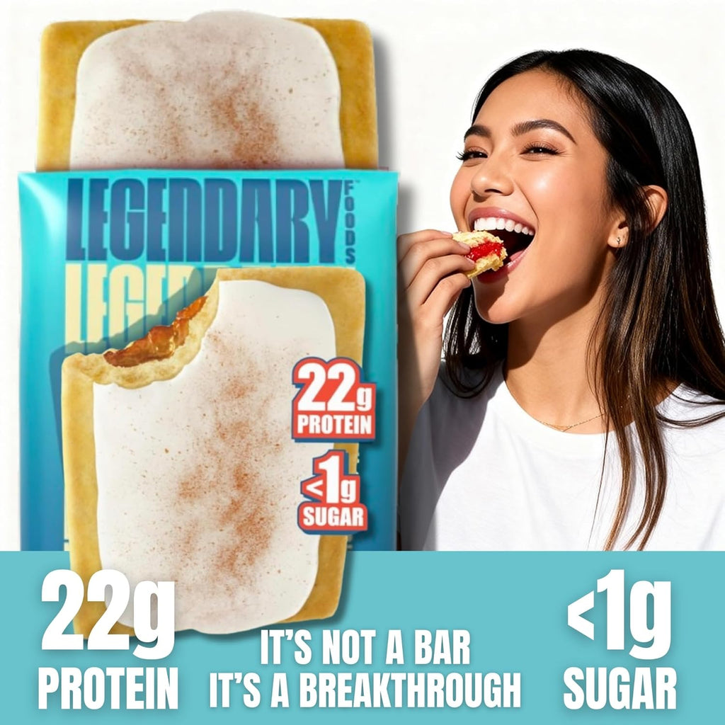 Legendary Foods 22g Protein Pastry 0g Added Sugar, Low Carb, Gluten Conscious, Keto Snack, Ideal for Glucose Management, Includes Whey Protein Isolate, 8 Pack Frosted Cinnamon