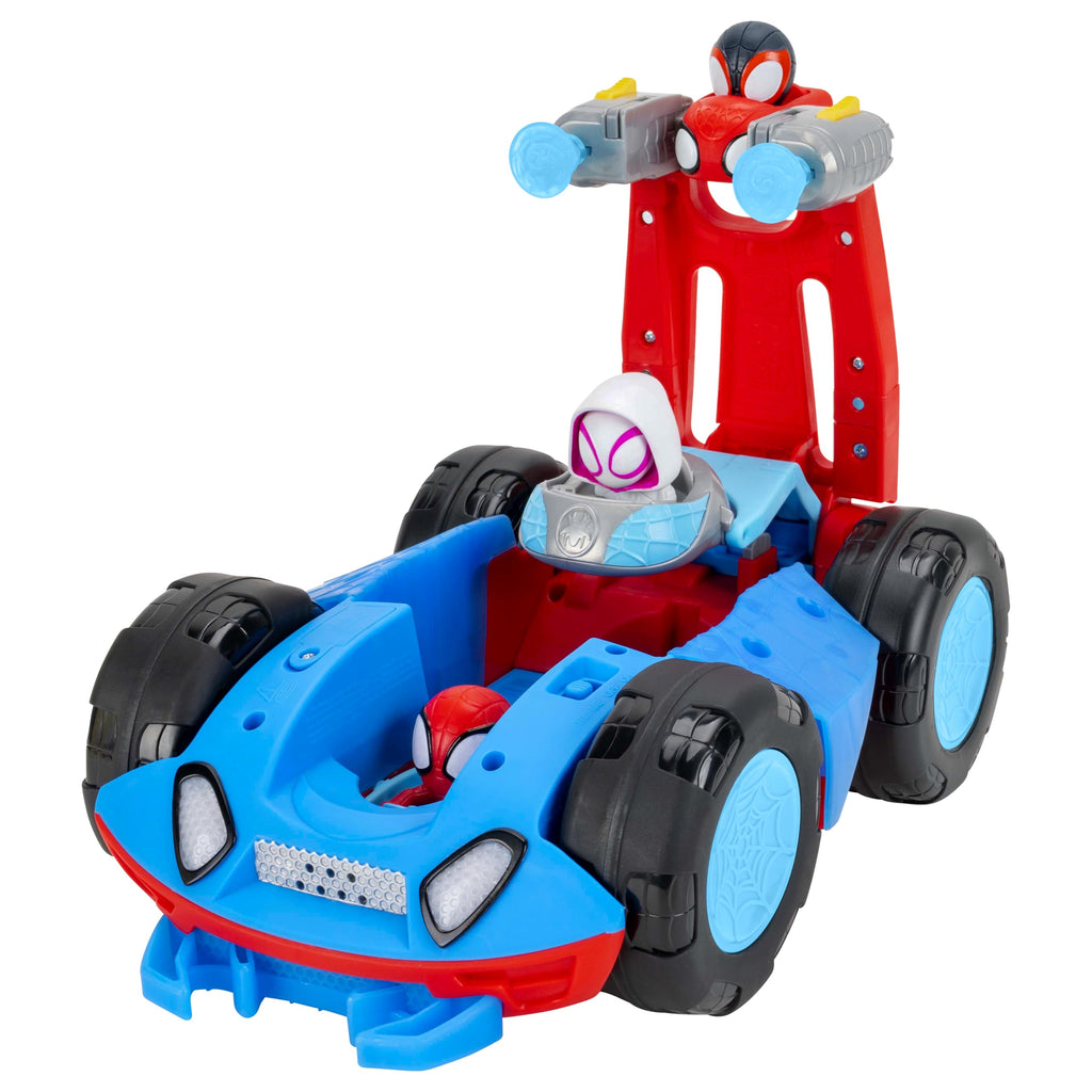 Jazwares Marvel Spidey and His Amazing Friends Team Spidey Flip and Reveal Cruiser - 11-Inch Double-Sided Vehicle with Lights, Sounds, and Web Blast Launchers