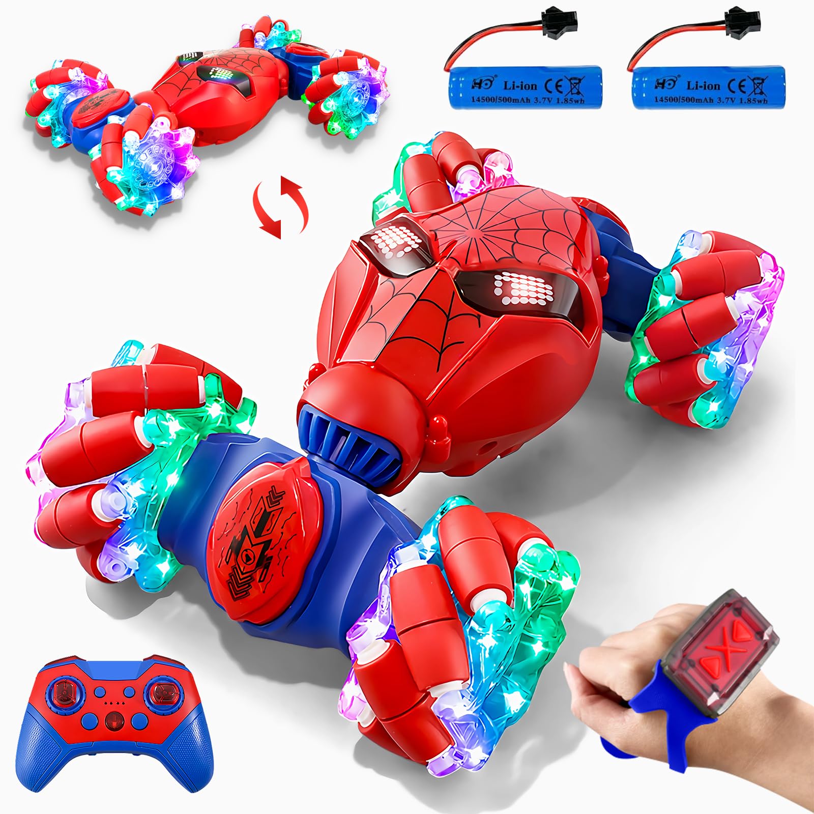 S-pider Rc Gesture Sensing Stunt Car Toys for Boys 3-14 Years Old, Drift Hand Control Remote Control Cars with Light & Music, 360°Rotation Double Side Cars Birthday Gifts for Kid Age 4 5 6 7 8 9 10 11