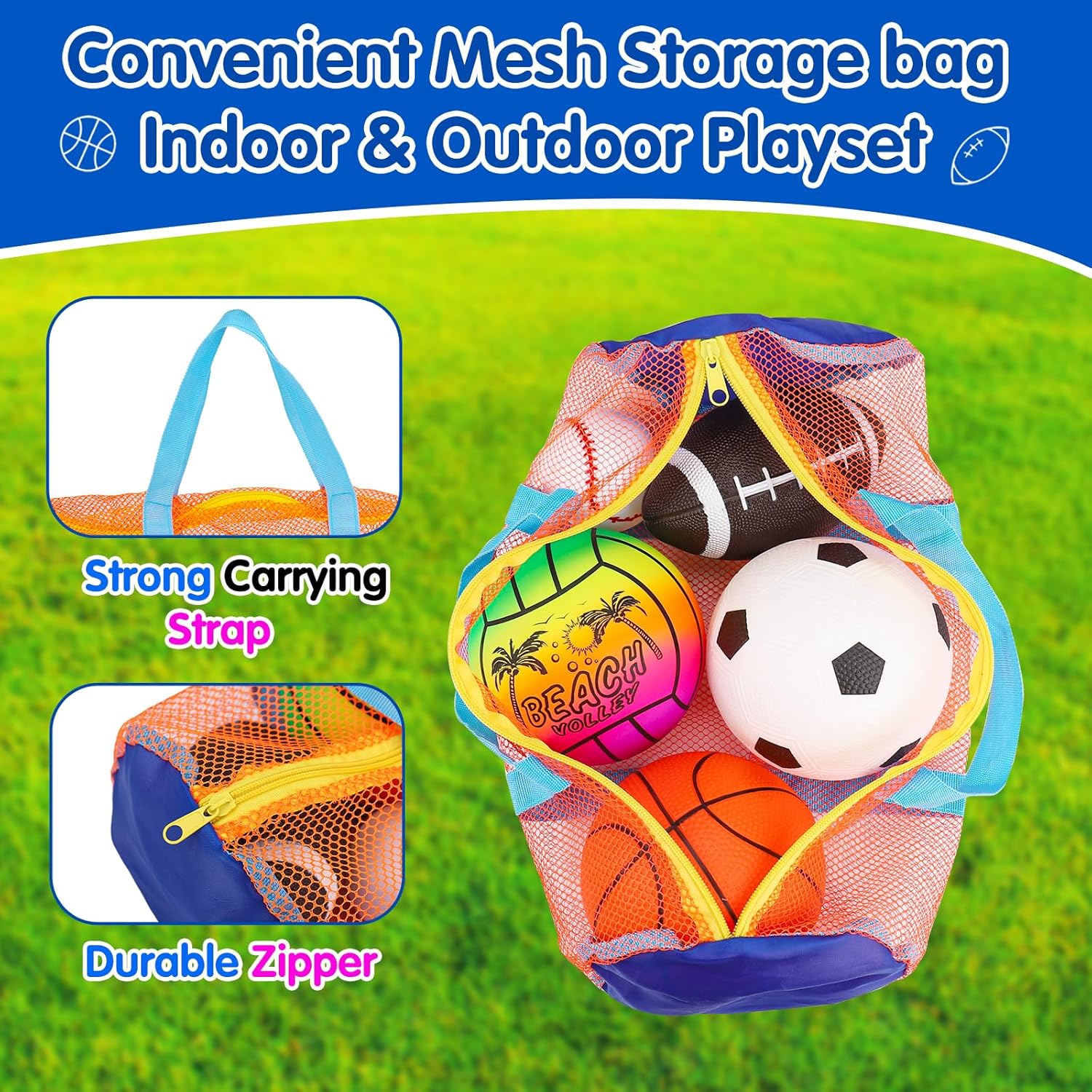 5 Pack Sports Balls Set for Kids with Bag Toddlers 1-3 Football Soccer Basketball Baseball Volleyball Outdoor Toys for 1 2 3 Year Old Boys Sport Bouncy Playground Toddler 1-3 2-4 3-5 Birthday Gifts