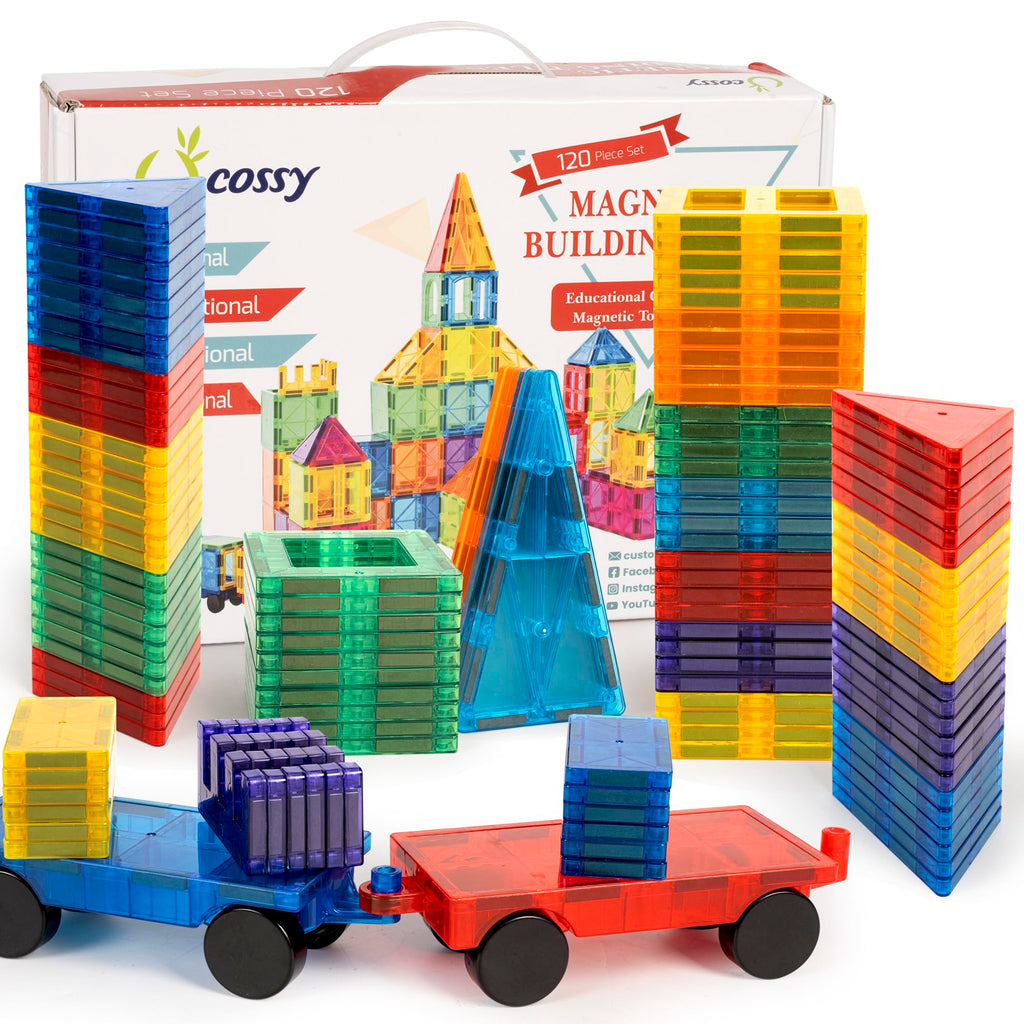 cossy 120Pcs Magnetic Tiles Magnetic 3D Building Blocks Set Educational Construction Toys for 3 4 5 6 7 8 Year Old Boy and Girl with Stronger Magnets, Educational Toys, Recreational, Conventional