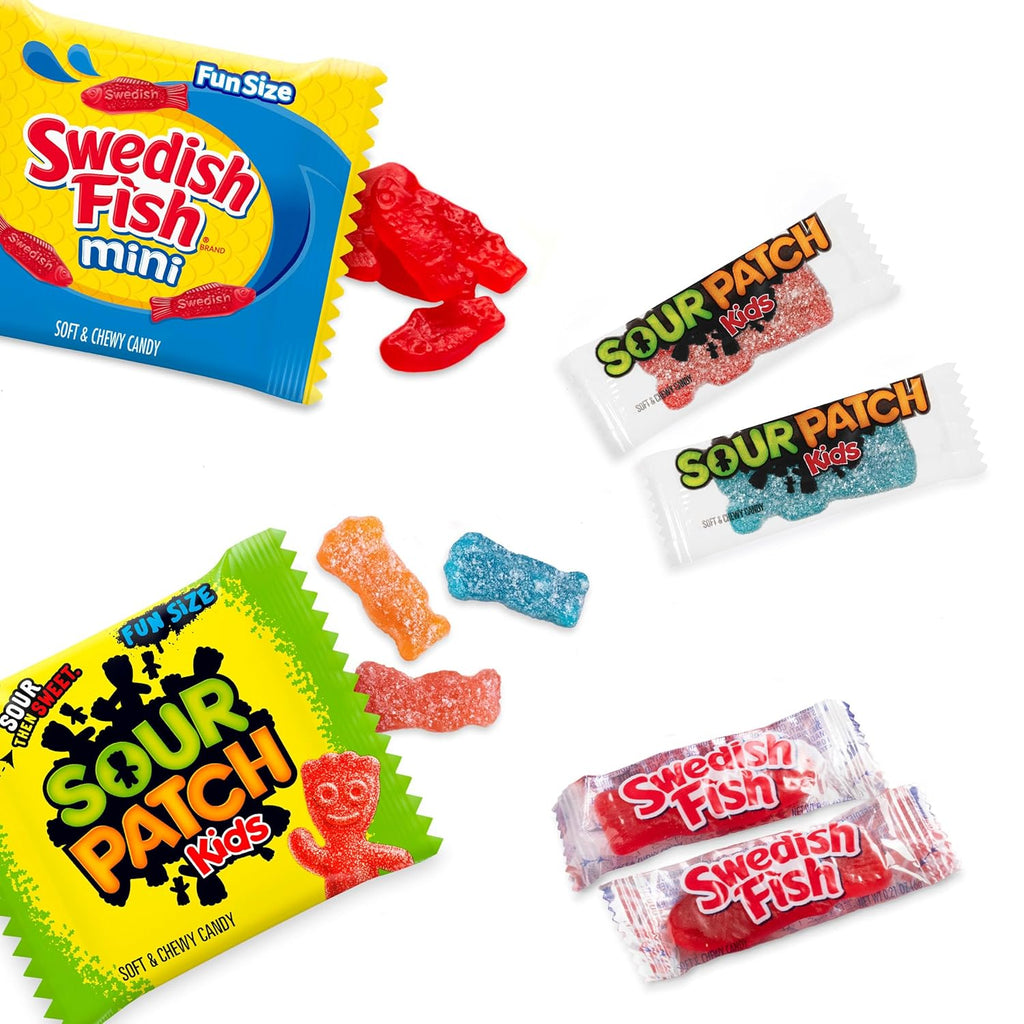 SOUR PATCH KIDS, SOUR PATCH KIDS Big Kids, SWEDISH FISH and SWEDISH FISH Mini Soft & Chewy Easter Candy Variety Pack, Bulk Candy, 140 Snack Packs