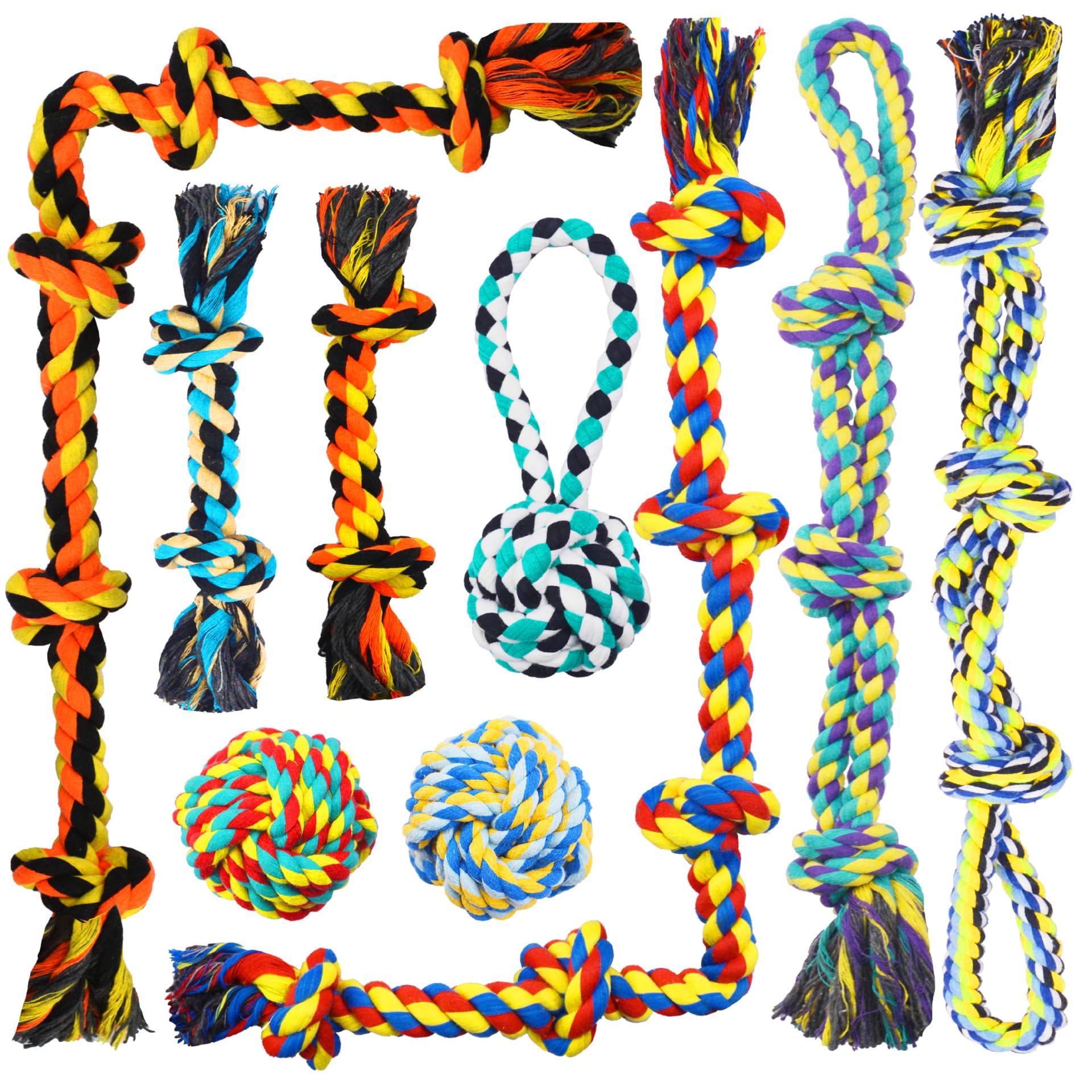 Speedy Panther 9 Pack Large Dog Rope Toys for Aggressive Chewers, 5 Knots Indestructible Chew Toy Kit for Medium Large Dogs, Puppy Teething Tug Toy, Colourful Cotton Dog Rope Toys