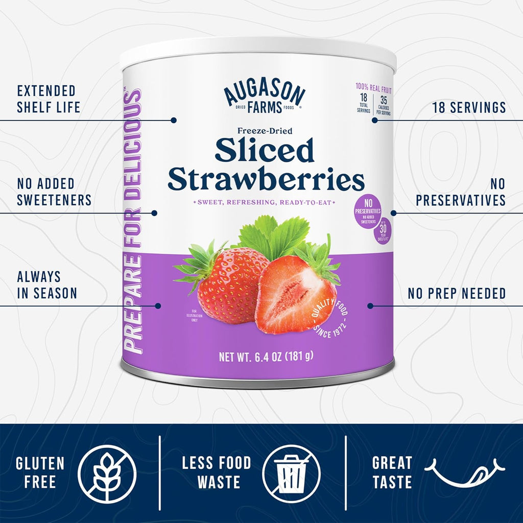 Augason Farms Freeze Dried Sliced Strawberries Can, Emergency Food Supply, Everyday Meals, 18 Servings
