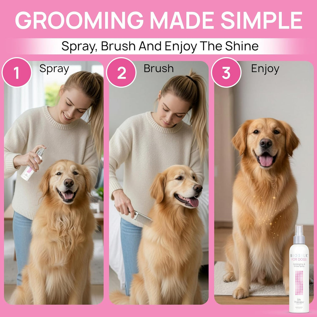 BioSilk for Dogs Silk Therapy Detangling Plus Shine Mist for Dogs | Best Detangling Spray for All Dogs & Puppies for Shiny Coats and Dematting | 8 Oz Bottle (Packaging May Vary),WHITE (Pack of 1)