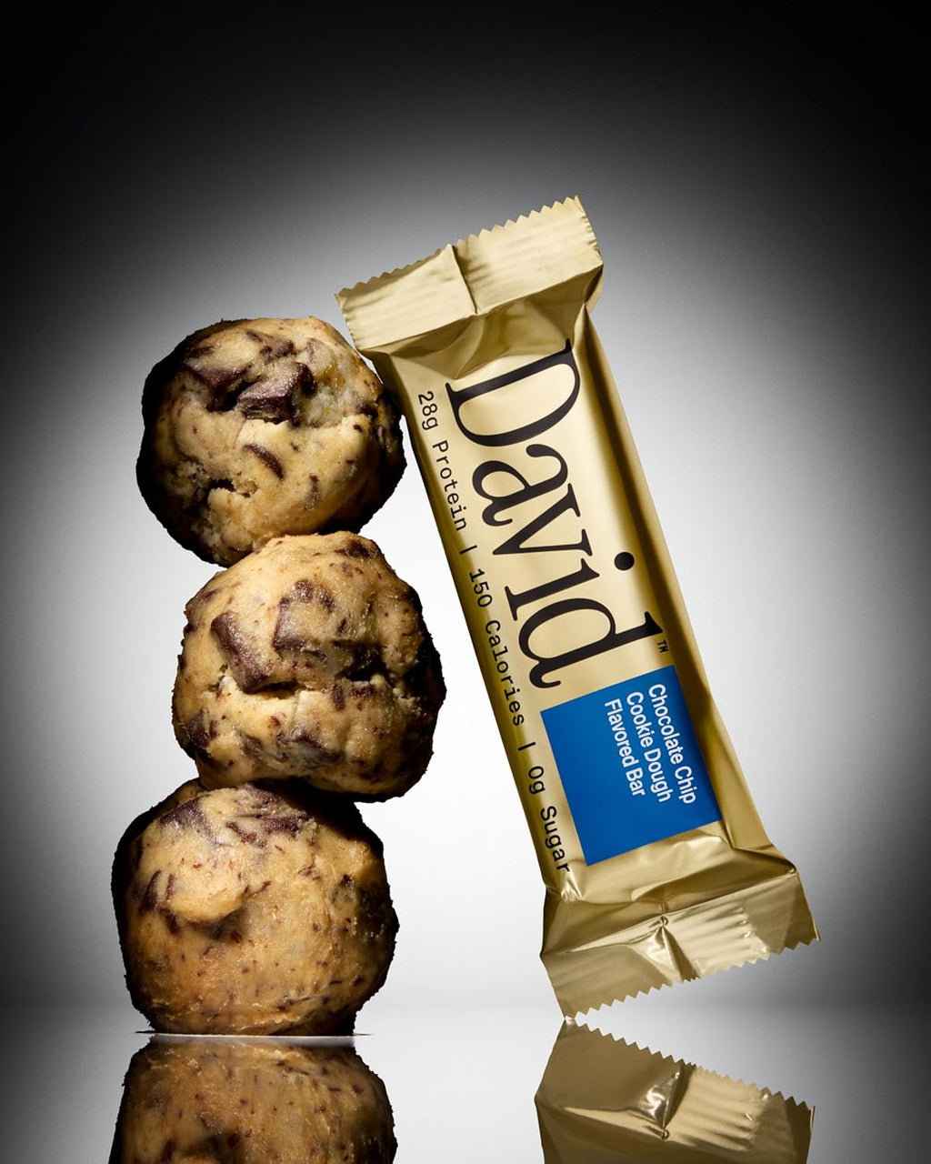 David High Protein Bars No Sugar - Sugar Free Protein Bars, Low Carb, Gluten Free - 28g of Protein, 150 Calories - David Bar On-The-Go Snack - Chocolate Chip Cookie Dough Flavor, Pack of 12