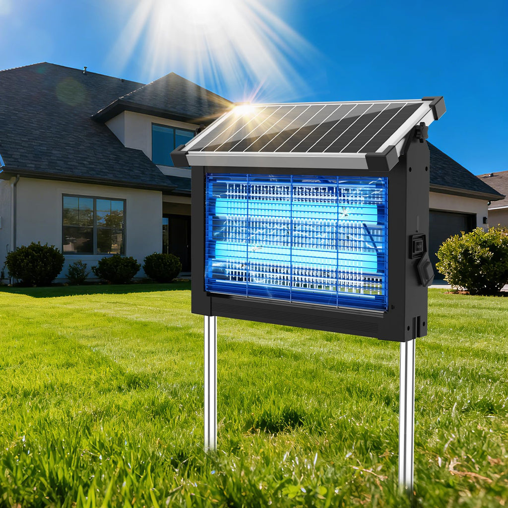 OnBeam Solar Bug Zapper Outdoor, 4500V Mosquito Zapper Fly Trap for Patio | 10W Solar Panel, IPX5 Waterproof, Auto Mode, Solar Powered, USB C Charging, Electric Rechargeable Mosquito Killer for Garden