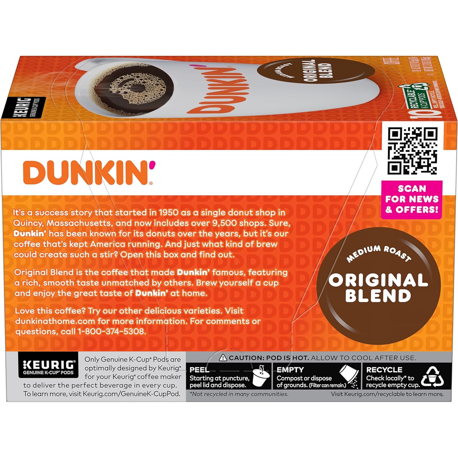 Dunkin’ Original Blend Coffee, Medium Roast, K-Cup Pods, Keurig K-Cup Pods, 10 Count Boxes (Pack of 6)