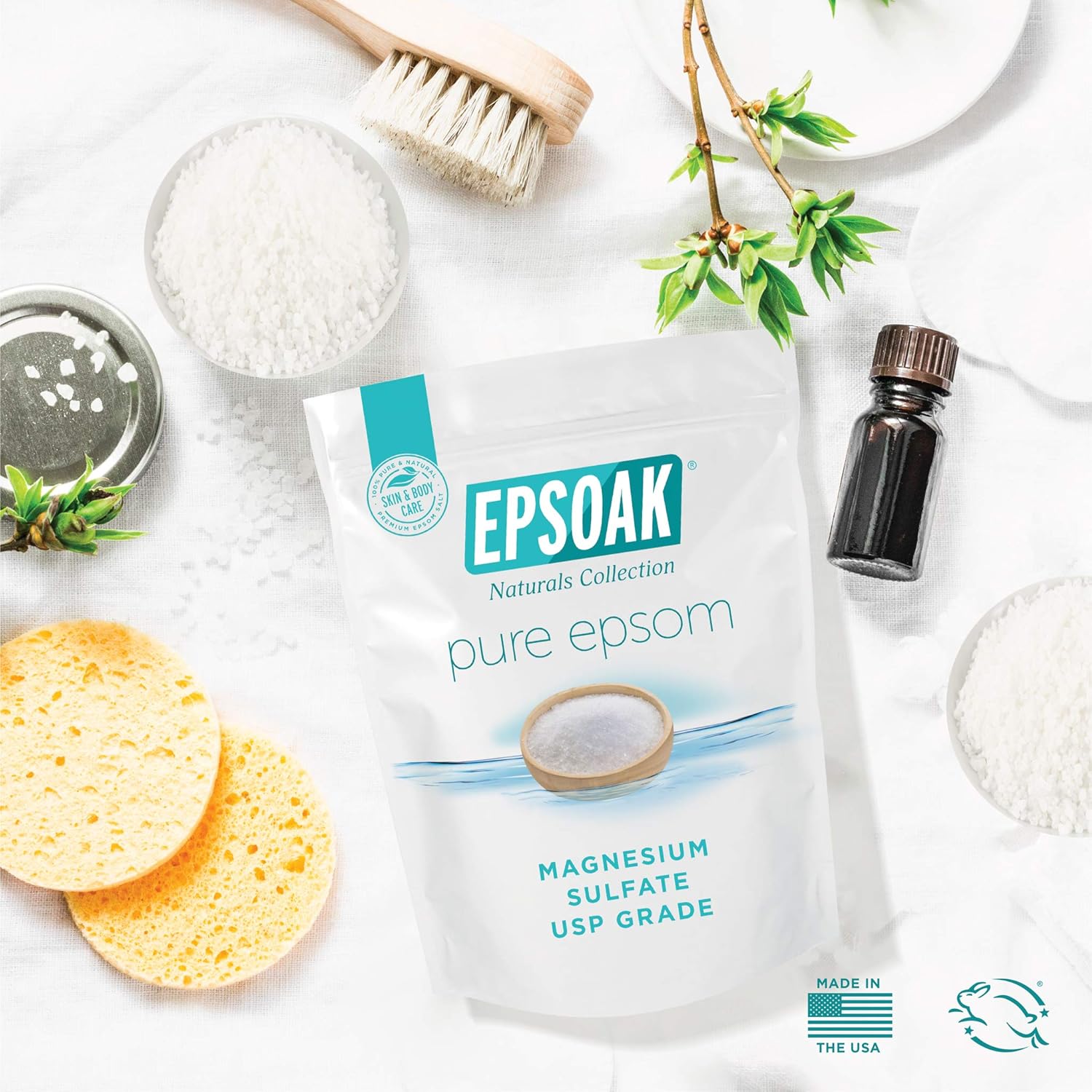 Epsoak Epsom Salt 19 lb. Magnesium Sulfate USP, Resealable Epsom Salt Bulk Bags Unscented, Made in The USA, Cruelty-Free Certified