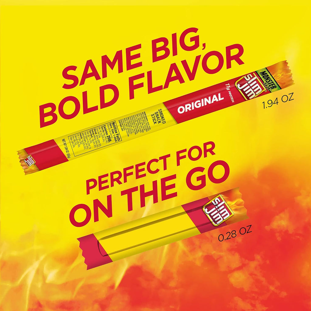 Slim Jim Smoked Meat Sticks, Original Flavor, 6g Protein Per Serving, Snack Size, 0.28 oz. (26 Count)