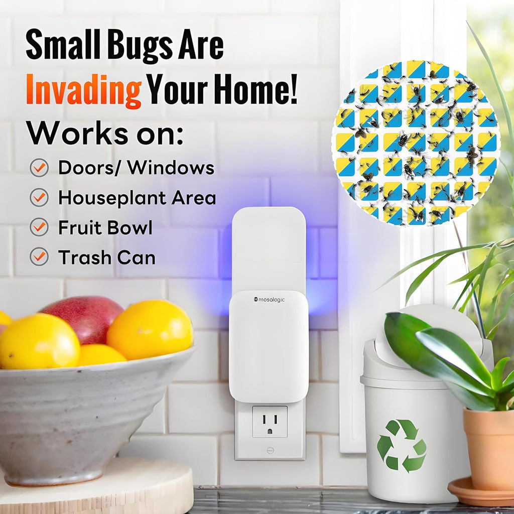 Mosalogic Fruit Fly Traps for Indoors Gnat Trap for House Indoor-600 Sqft Protection Area UV Fly Insect Trapper for Fruit Flies，Gnat，Mosquito，and Other Flying Insect Plug in Bug Killer White