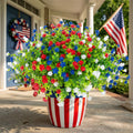 Hananona 12 Pcs Artificial Flowers Outdoor, Faux Artificial Plants UV Resistant Plastic Patriotic Flower Bulk for 4th of July Hanging Planter Porch Window Home Summer Decor 12, Red, White, Blue