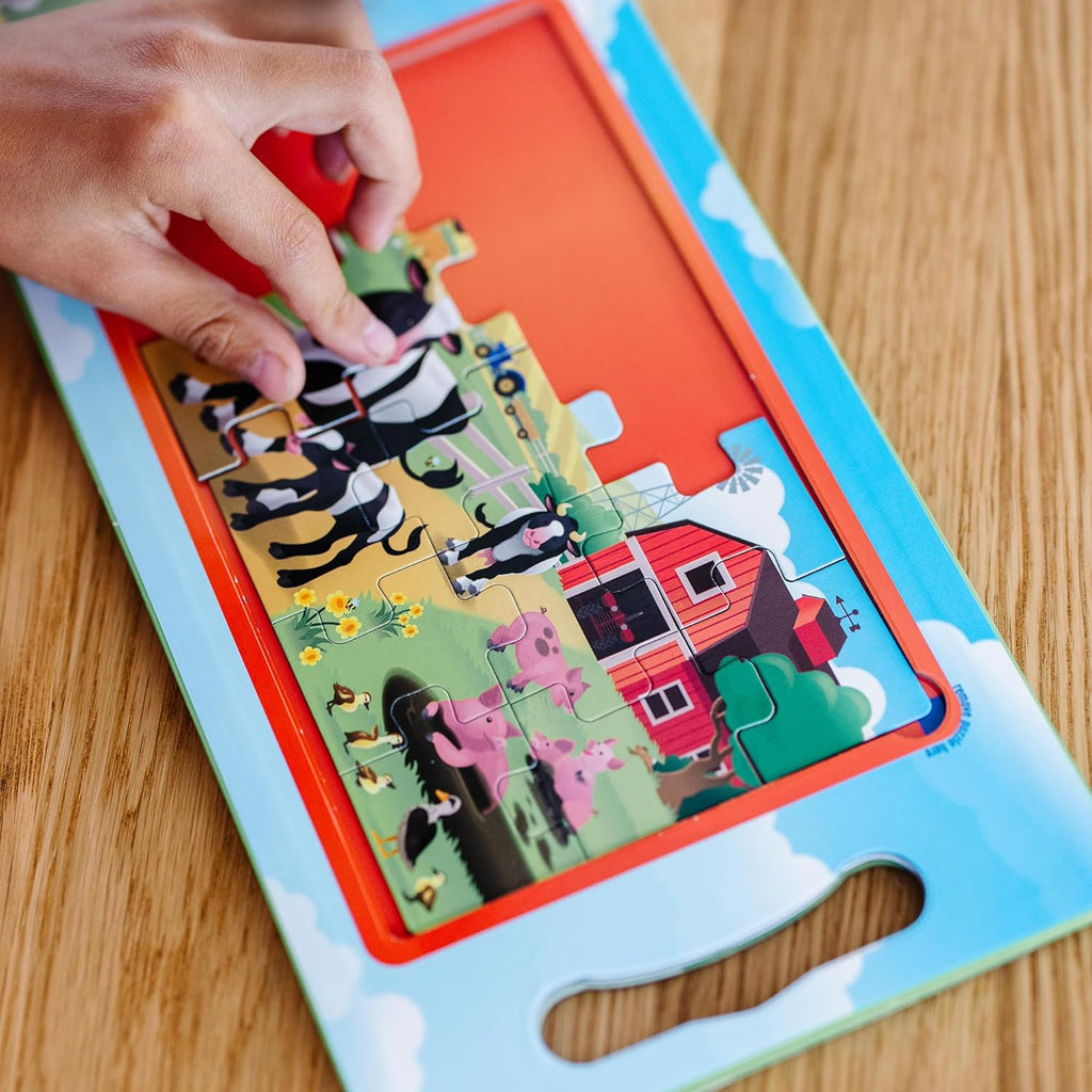 Melissa & Doug Take-Along Magnetic Jigsaw Puzzle Set – On the Farm (2 x 15 Piece) Travel Activity Toy for Preschoolers and Kids Ages 3+ - FSC Certified