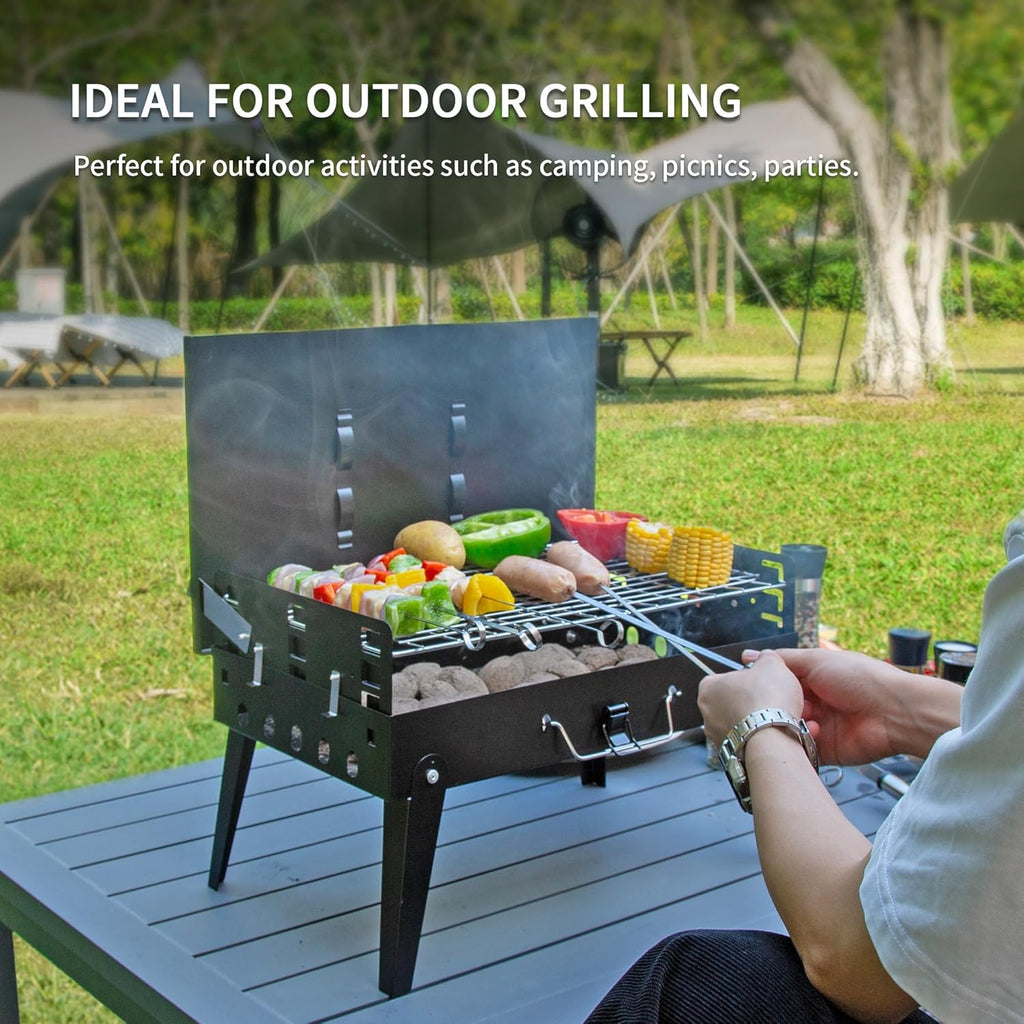 MASTER COOK Portable Charcoal Grill, Foldable BBQ Grill Kit Easy to Carry, Mini Tabletop Grill for Outdoor Camping, Patio and Picnic, 17.1”*10.8”*2.5”