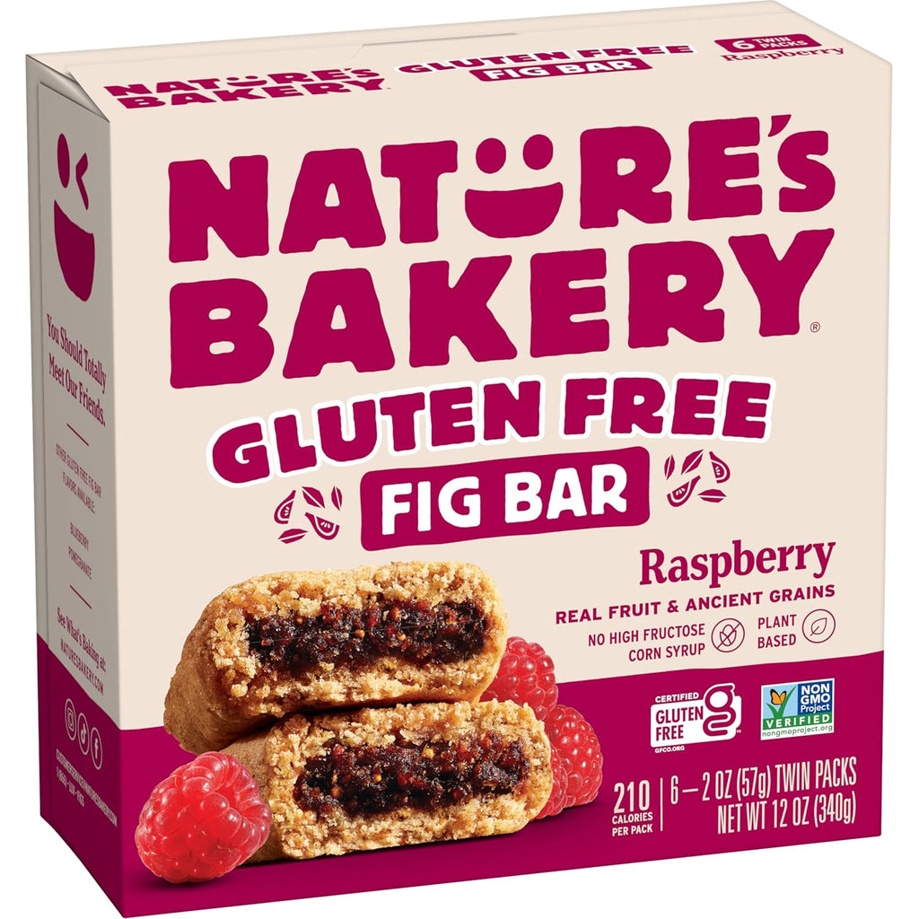 Nature’s Bakery Gluten Free Fig Bars, Raspberry, Real Fruit, Vegan, Non-GMO, Snack Bar, 1 box with 6 twin packs (6 twin packs)