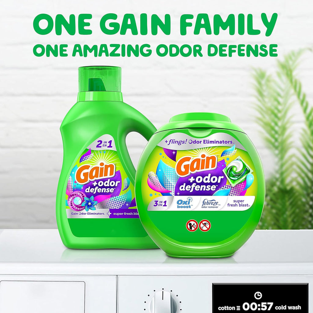 Gain Flings Laundry Detergent Pacs with Odor Defense, 112 Count, Super Fresh Blast Scent, HE 3in1 Detergent Pacs with Febreze and Oxi