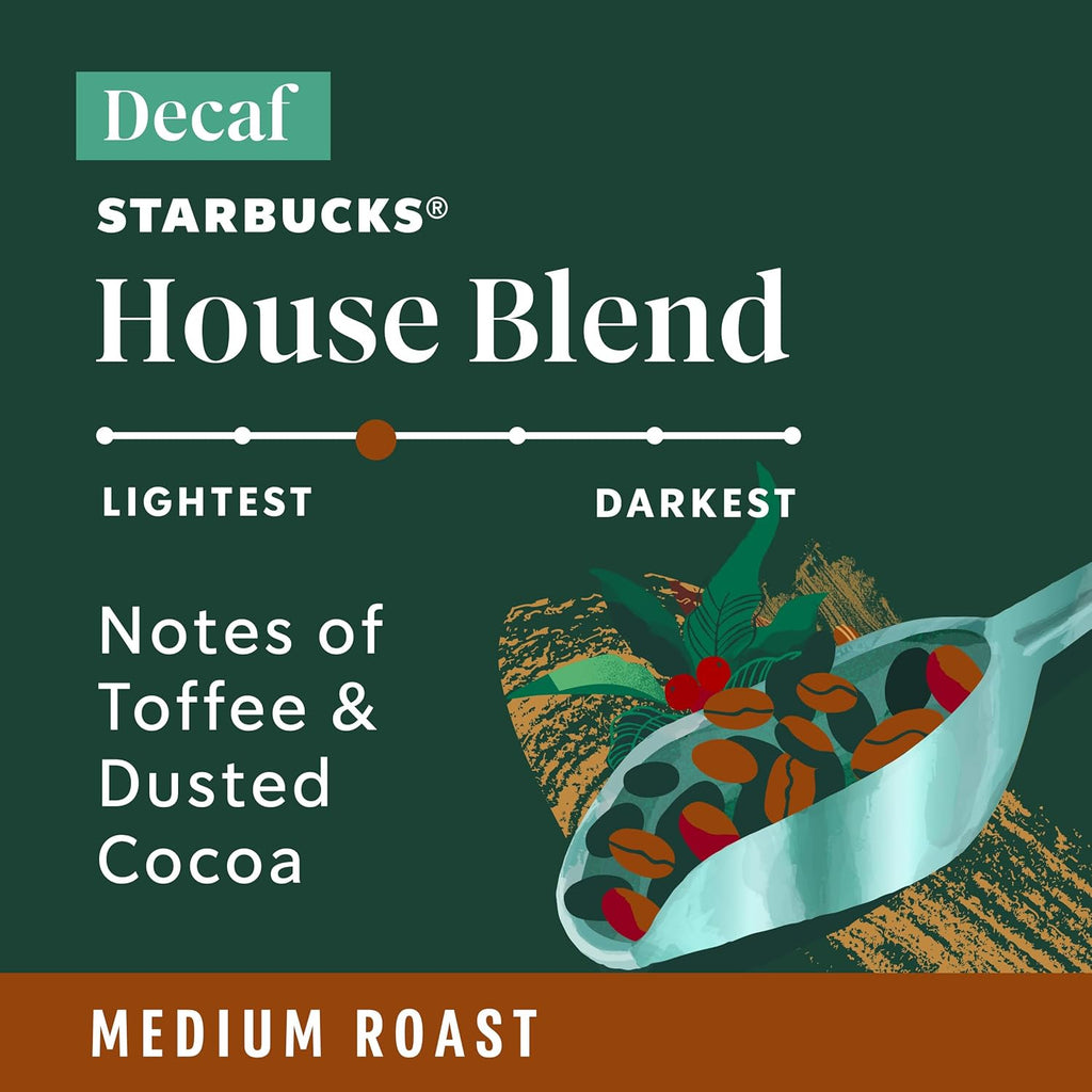 Starbucks K-Cup Coffee Pods, Medium Roast Hot or Iced Coffee, Decaf House Blend, 40 Keurig Pods