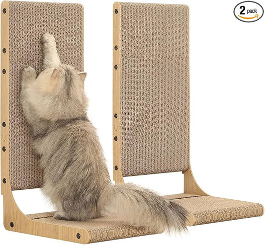 Zakkart 2-Pack Cat Scratching Board, 25.6'' Tall Cardboard L Shape Vertical Cat Scratchers for Indoor Cats, Cat Scratching Post for Wall and Couch, Large