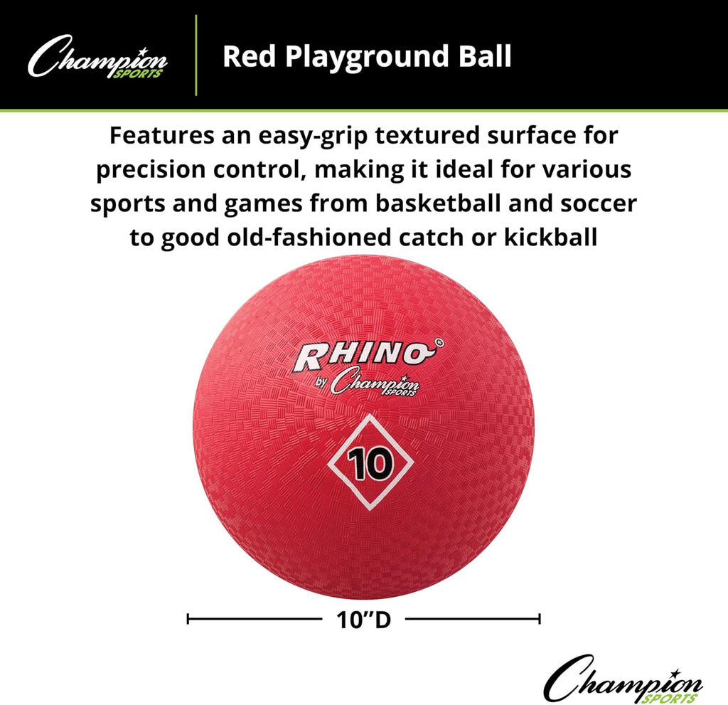 Champion Sports Playground Ball – High-Bounce 2-Ply Construction, Durable Red Ball for Throwing, Catching & Kicking - Multiple Sizes (5", 6", 7", 10", 13", 16")