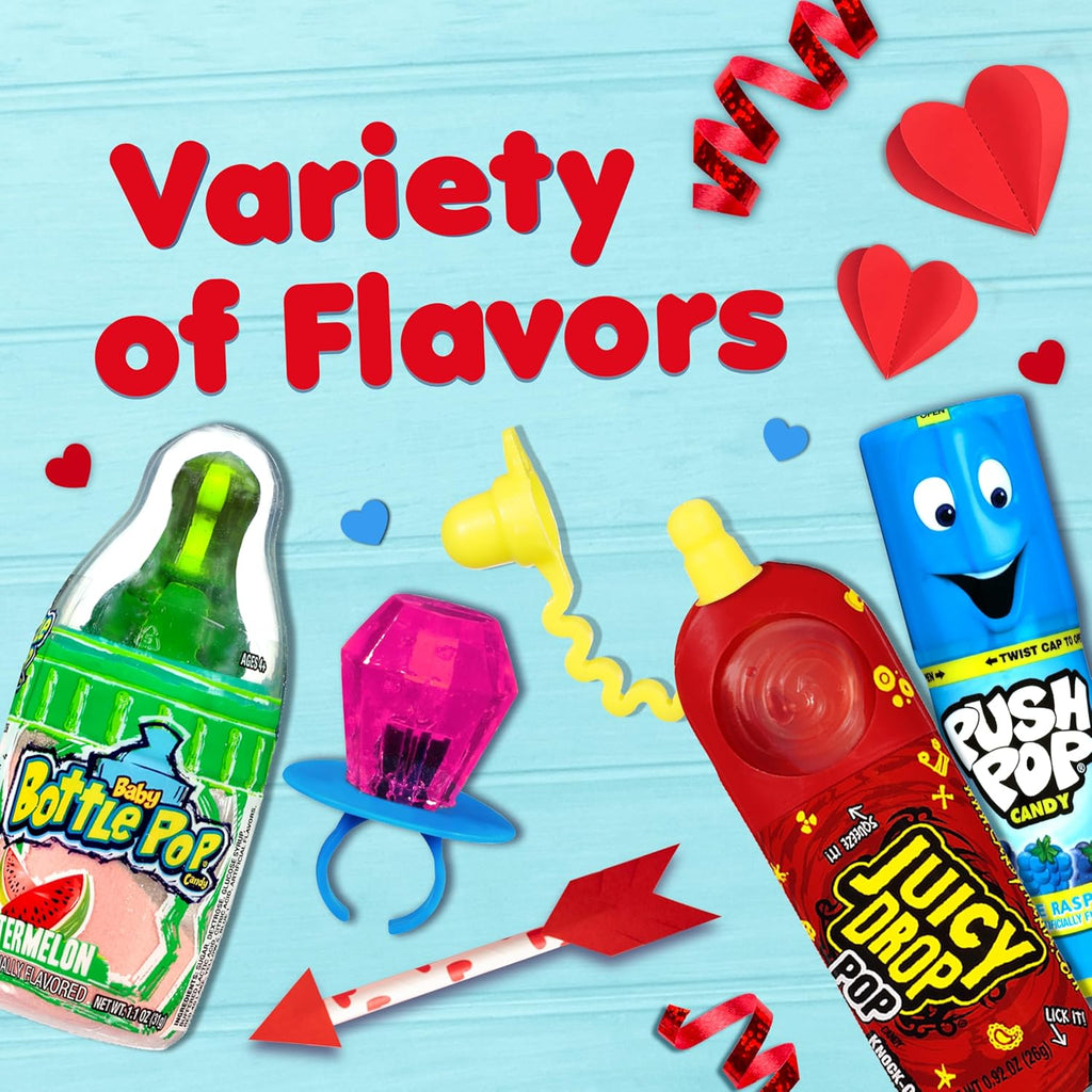 Candy Variety Pack, 18Ct Assorted Valentine's Candy Lollipops, Bulk Individually Wrapped Ring Pop, Push Pop, Baby Bottle Pop & Juicy Drop, Birthday Party Favors, Valentine's Gifts, Kids Goodie Bags