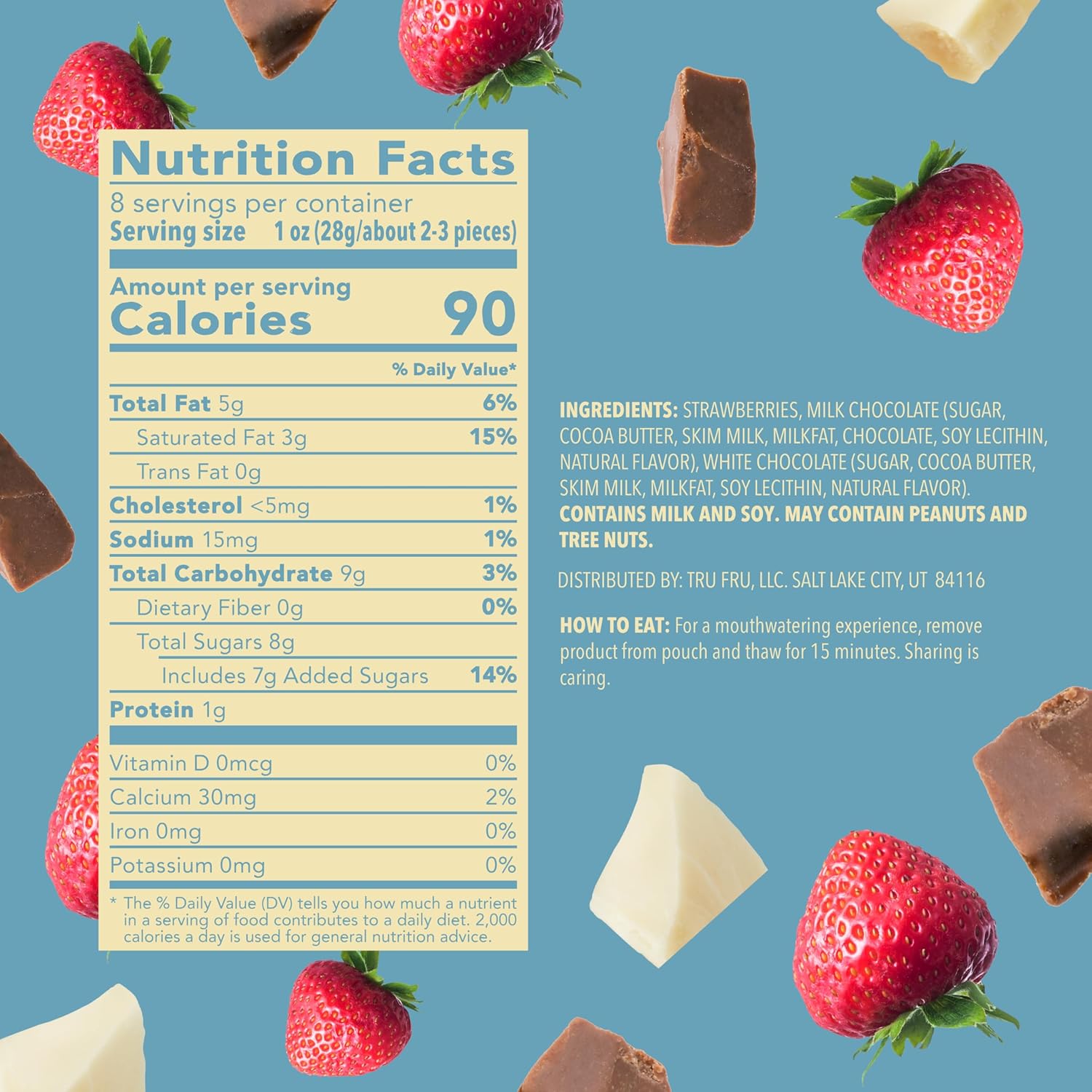 Tru Fru Nature's Strawberries Hyper-Chilled in White & Milk Chocolate, 8 Ounce Bag