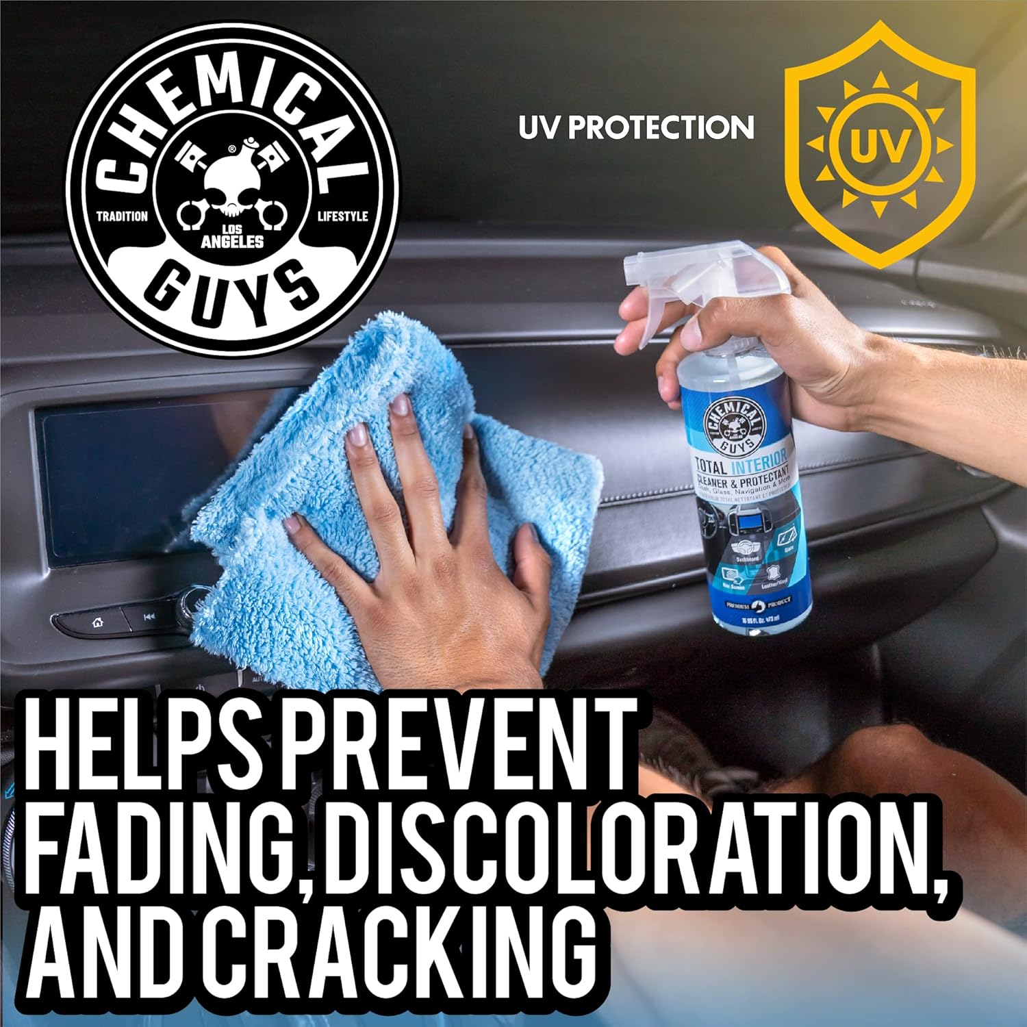 Chemical Guys Total Interior Cleaner & Protectant, Cleans & Protects Leather, Vinyl, Plastic, Rubber & Glass Streak-Free Finish for Cars, Trucks, SUVs, RVs & More - 16 oz
