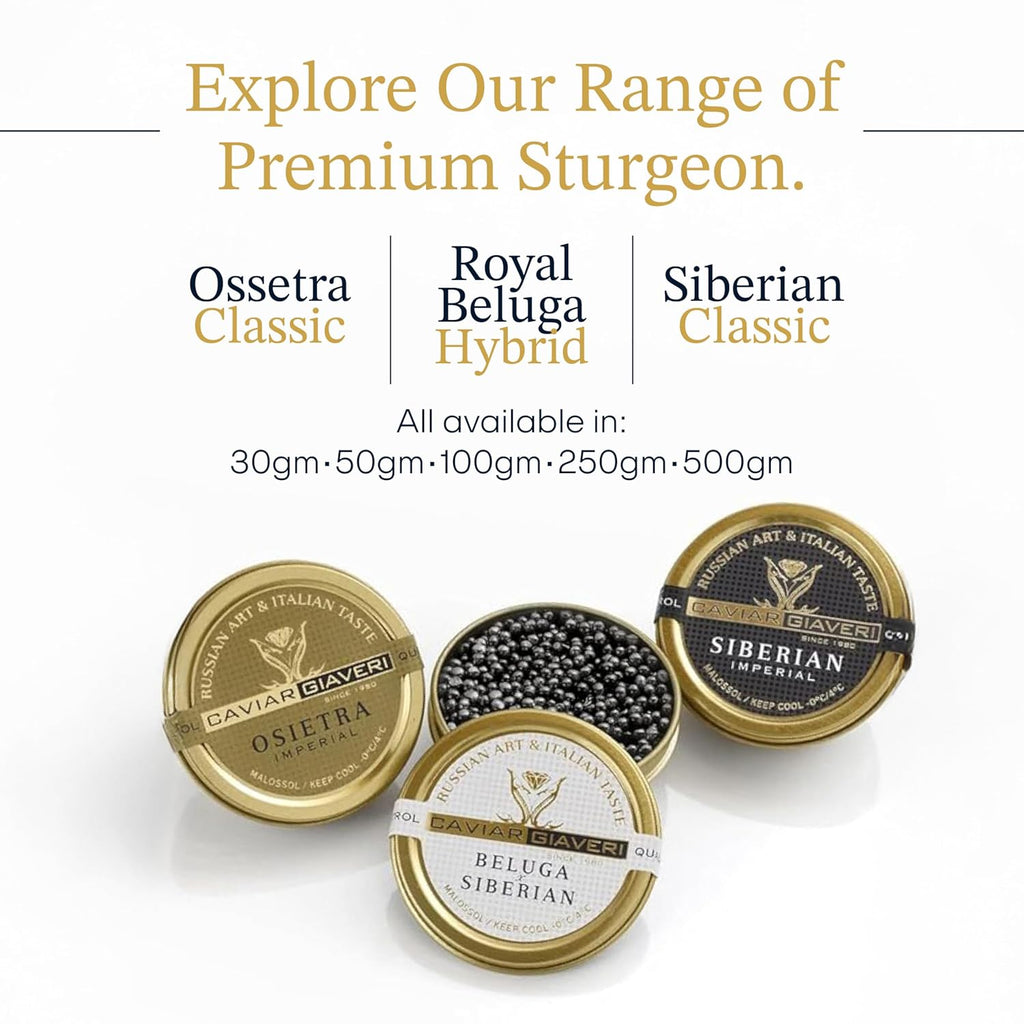 BESTER CAVIAR Royal Beluga Hybrid Sampler Set 1.05oz (30g) – Huso huso x Baerii Sturgeon Sampler Package – Caviar Serving Set with Mini Blinis (30 pcs), Mini Cooler, & 1 Spoon
