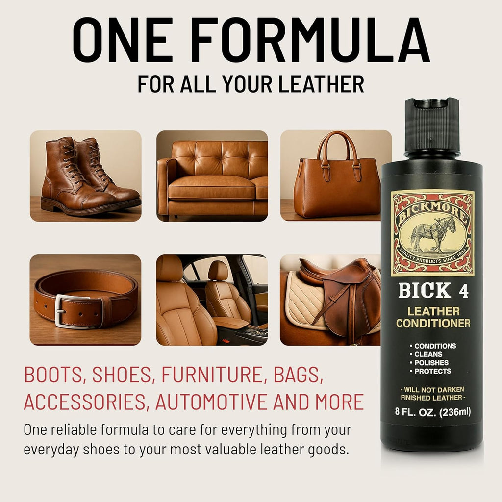 Bickmore Bick 4 Leather Conditioner - Best Since 1882 - Cleaner & Conditioner - Restore Polish & Protect All Smooth Finished Leathers