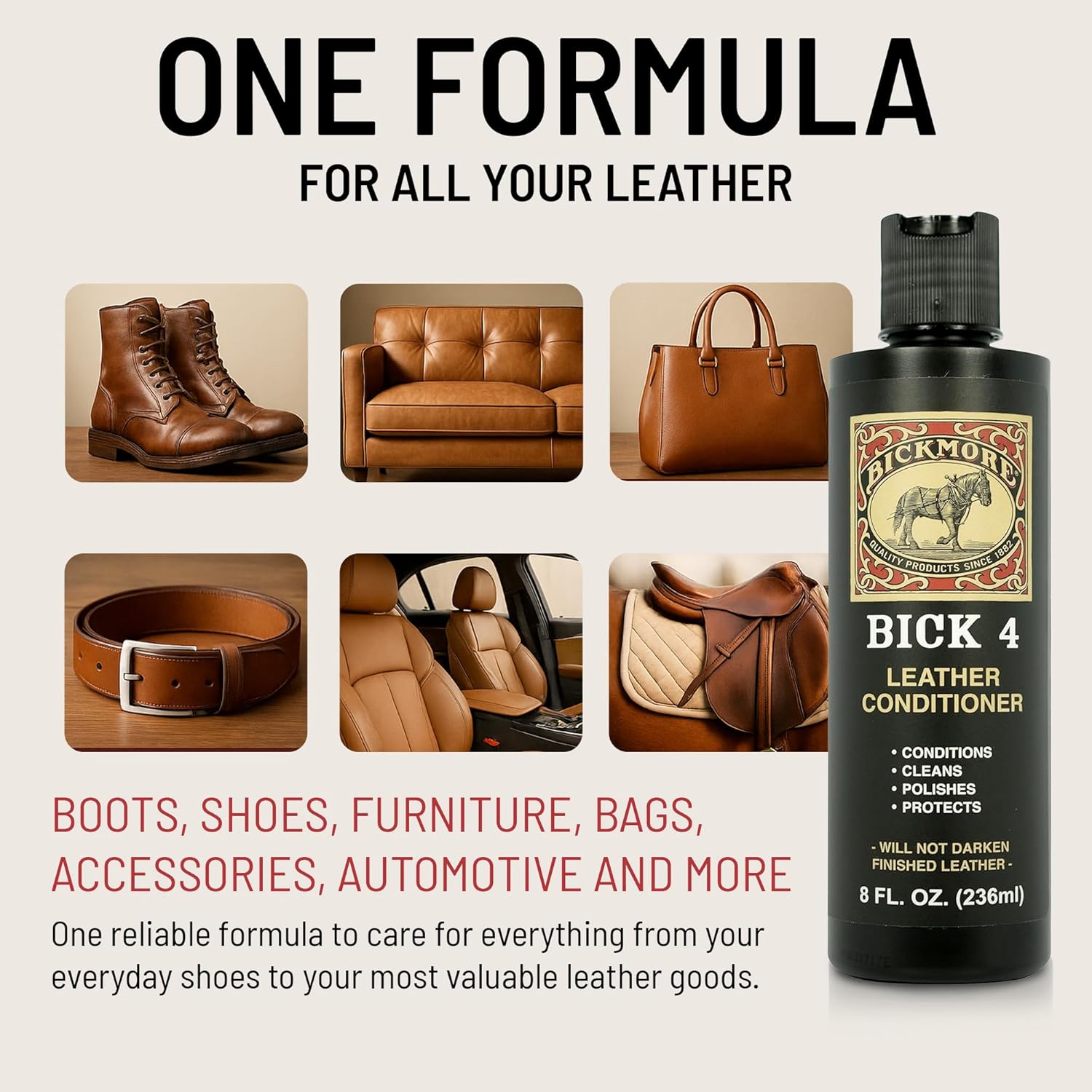 Bickmore Bick 4 Leather Conditioner - Best Since 1882 - Cleaner & Conditioner - Restore Polish & Protect All Smooth Finished Leathers