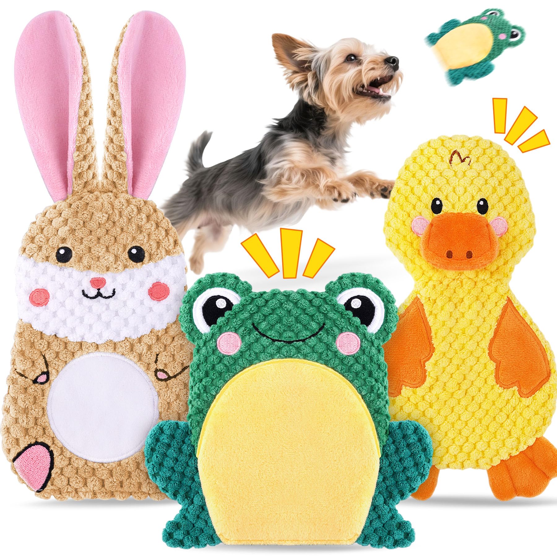 XIUGOAL Dog Toys to Keep Them Busy, 3 Pack No Stuffing Interactive Dog Toys with Crinkle, Squeaky Puppy Chew Toys for Small, Medium Breeds