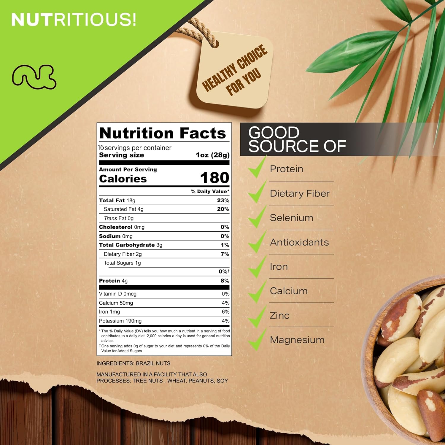 NUT CRAVINGS - Raw Brazil Nuts, Unsalted, No Shell, Whole, (16oz - 1 LB) Packed Fresh in Resealable Bag - Kosher Healthy Snack, Food Assortments