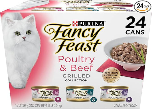 Purina Fancy Feast Grilled Wet Cat Food Poultry and Beef Collection Wet Cat Food Variety Pack - (Pack of 24) 3 oz. Cans