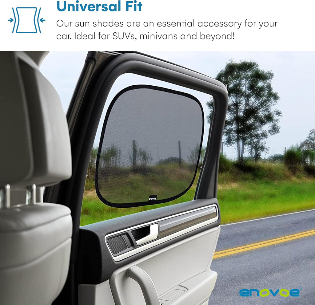 Enovoe Car Window Shades for Baby (4 Pack) - 21"x14" - Sun Shade Blocker, Cling - Glare Shield and UV Rays Protection for Your Child - Side Windows Screens for SUV- Mesh Window Shades for Car Baby