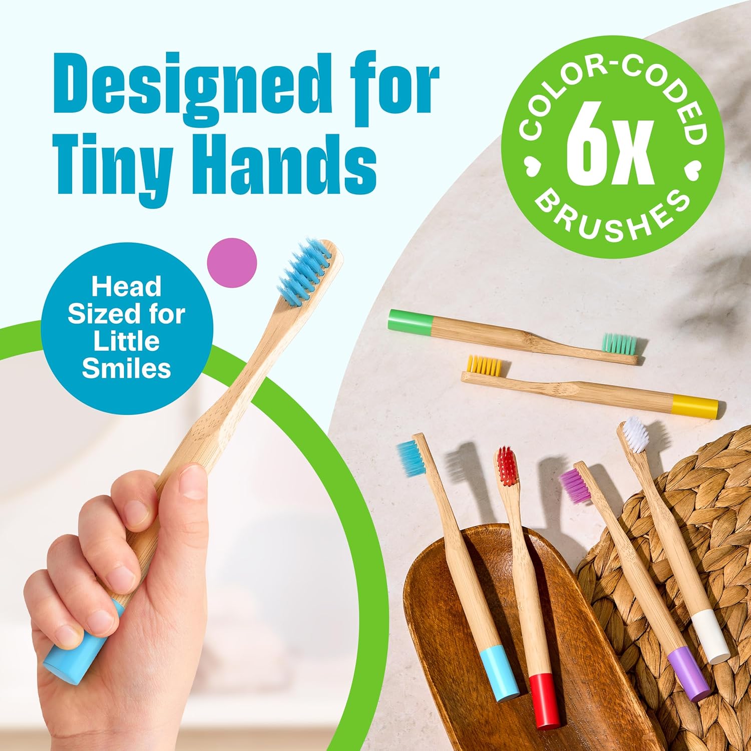 Kids Bamboo Toothbrushes 6 Pack - BPA Free Soft Bristles Toothbrushes for Kids - Children Toothbrush Set
