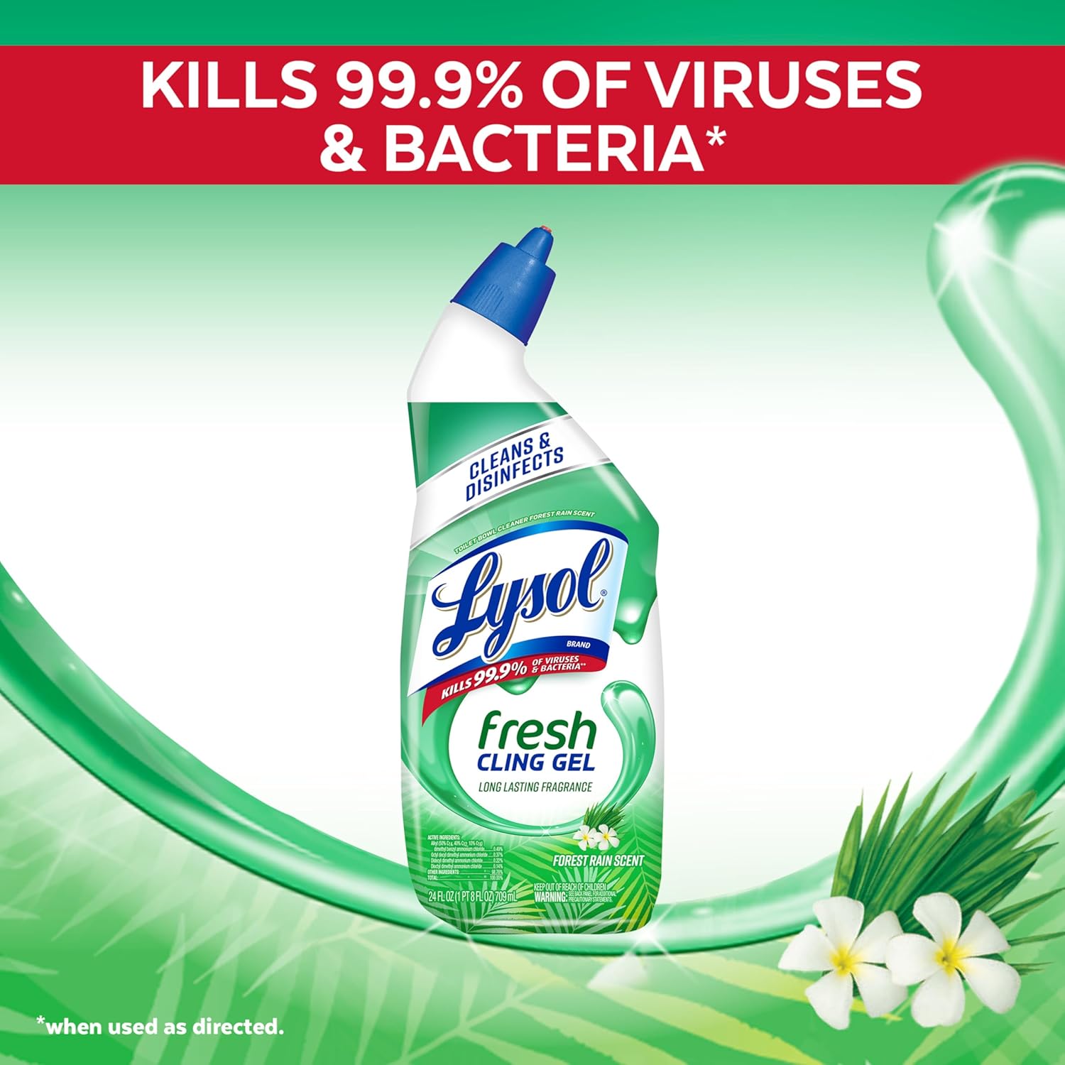 Lysol Toilet Bowl Cleaner Gel, For Cleaning and Disinfecting, Stain Removal, Forest Rain Scent, 24oz (Pack of 2)