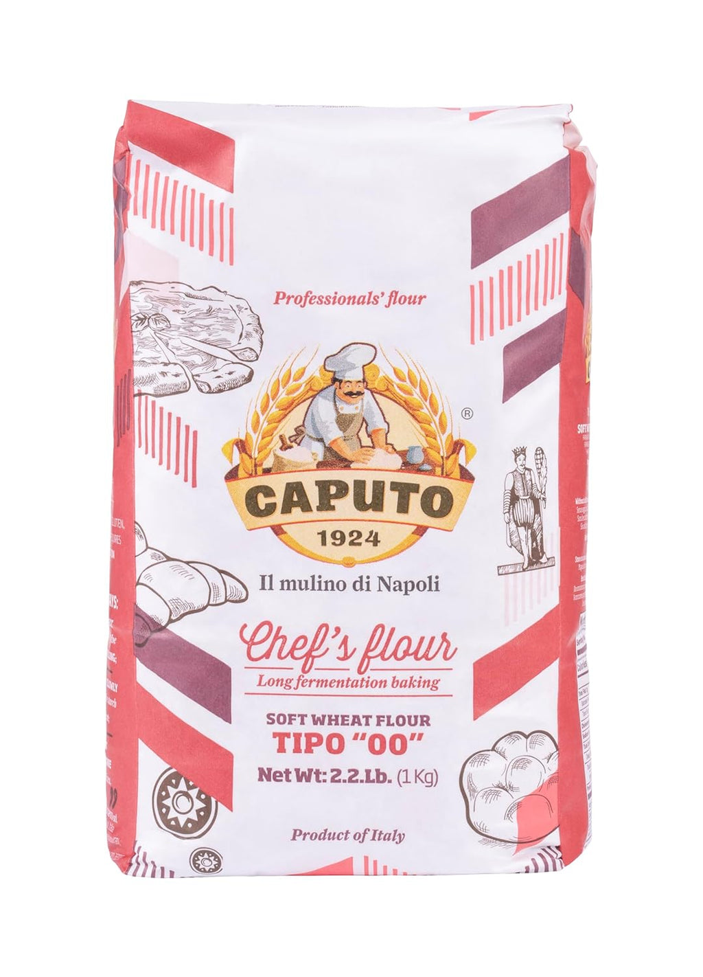 Antimo Caputo Chefs Flour 2.2 LB (Pack of 2) - Italian Double Zero 00 - Soft Wheat for Pizza Dough, Bread, & Pasta