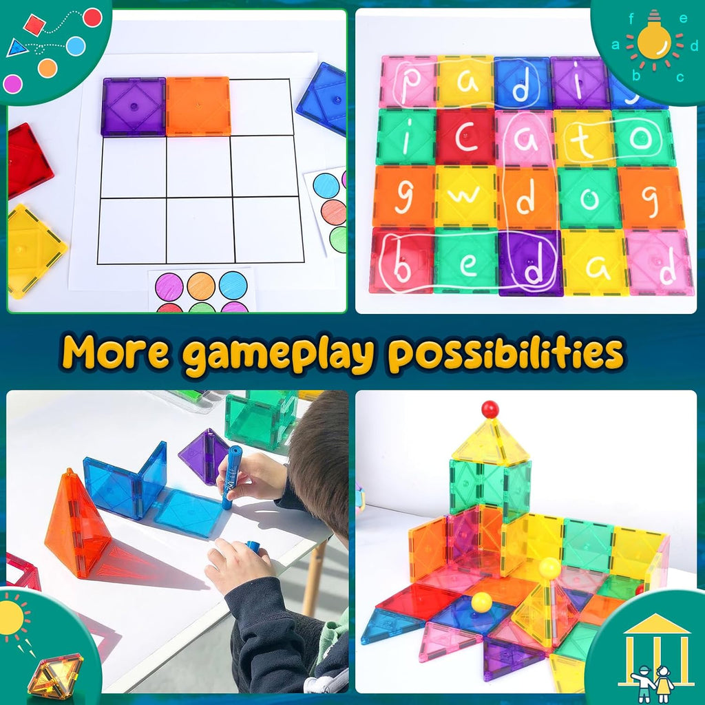 Soyee Magnetic Tiles Toddler Toys Magnetic Building Blocks for Kids Ages 3-12 STEM Educational Toys for Girls & Boys Sensory Play for Preschool Learning Birthday Toddler Xmas Gifts