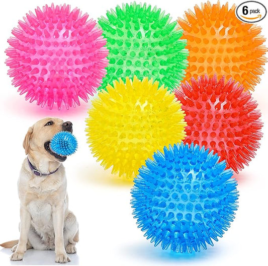 VITEVER 3.5” Squeaky Dog Toy Balls (6 Colors) Puppy Chew Toys for Teething, BPA Free Non-Toxic, Spikey Dog Balls for Medium, Large & Small Dogs, Durable Toys for Aggressive Chewers