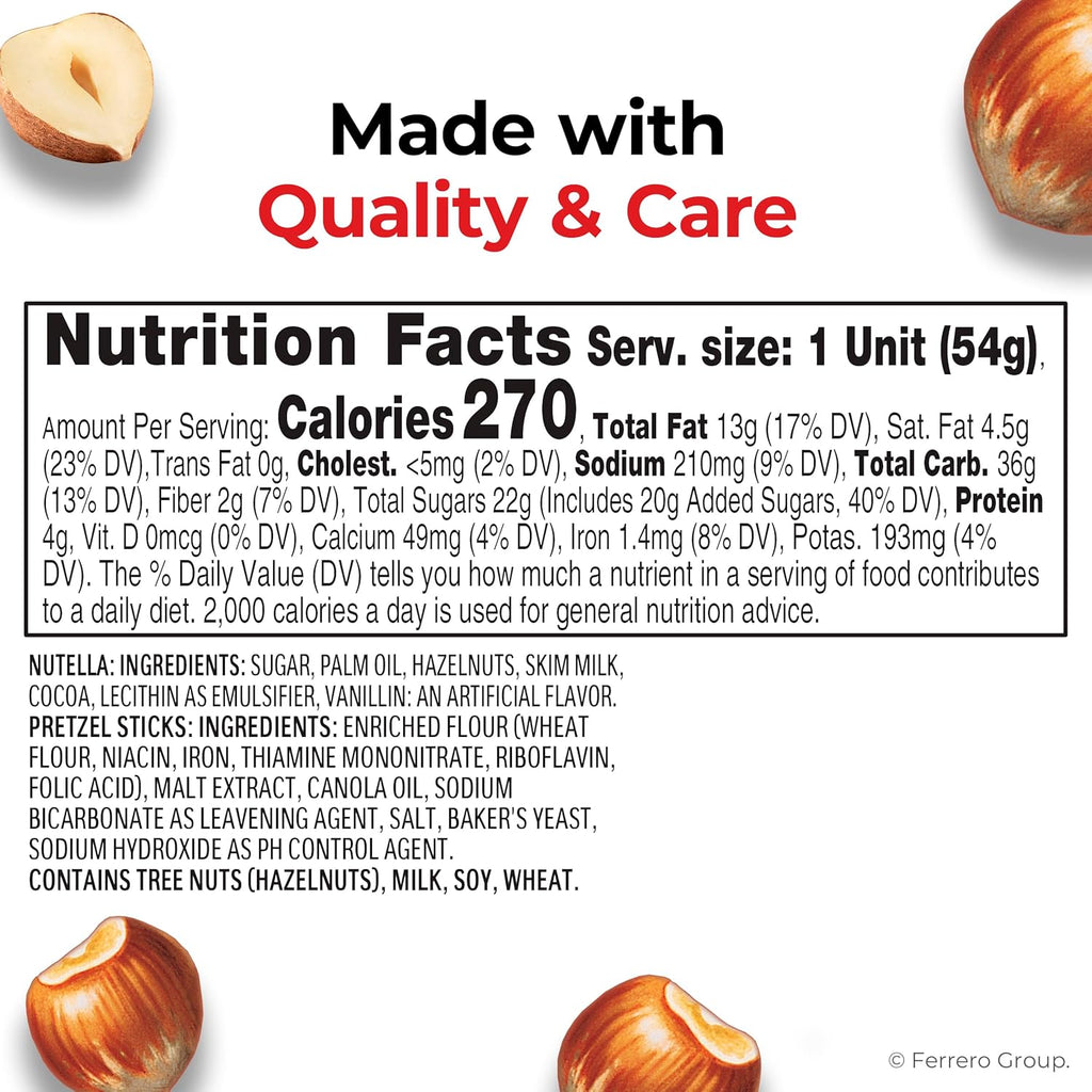 Nutella & GO! Chocolate Hazelnut Spread with Cocoa + Pretzel Sticks, 12 Snack Packs, 1.9 oz Each