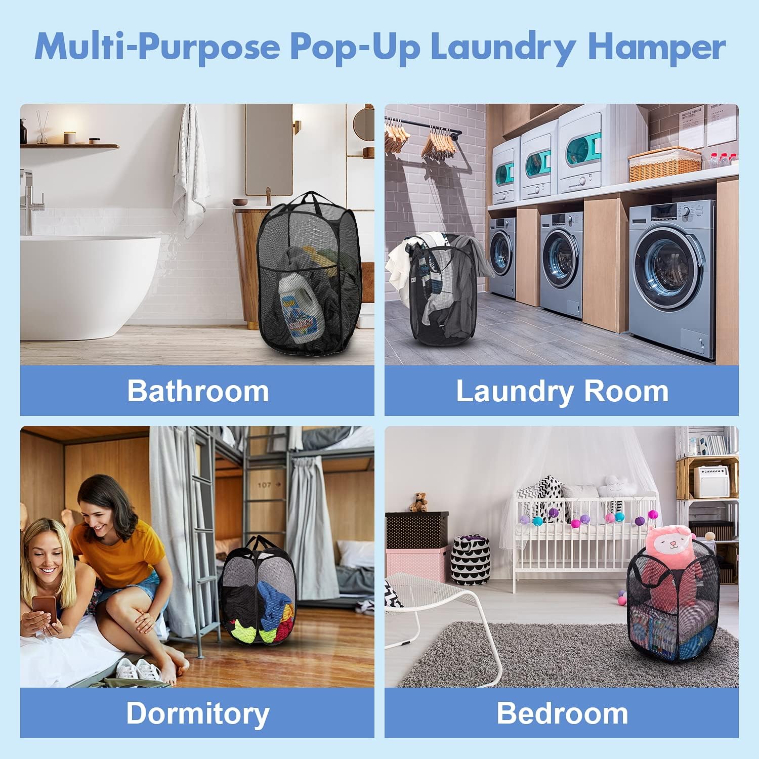 DUCOO Pop Up Hamper, 1 PCS Mesh Pop Up Laundry Hamper, Foldable Mesh Laundry Basket with Space-Saving Design for Home, Dorm, Travel & Storage - Black