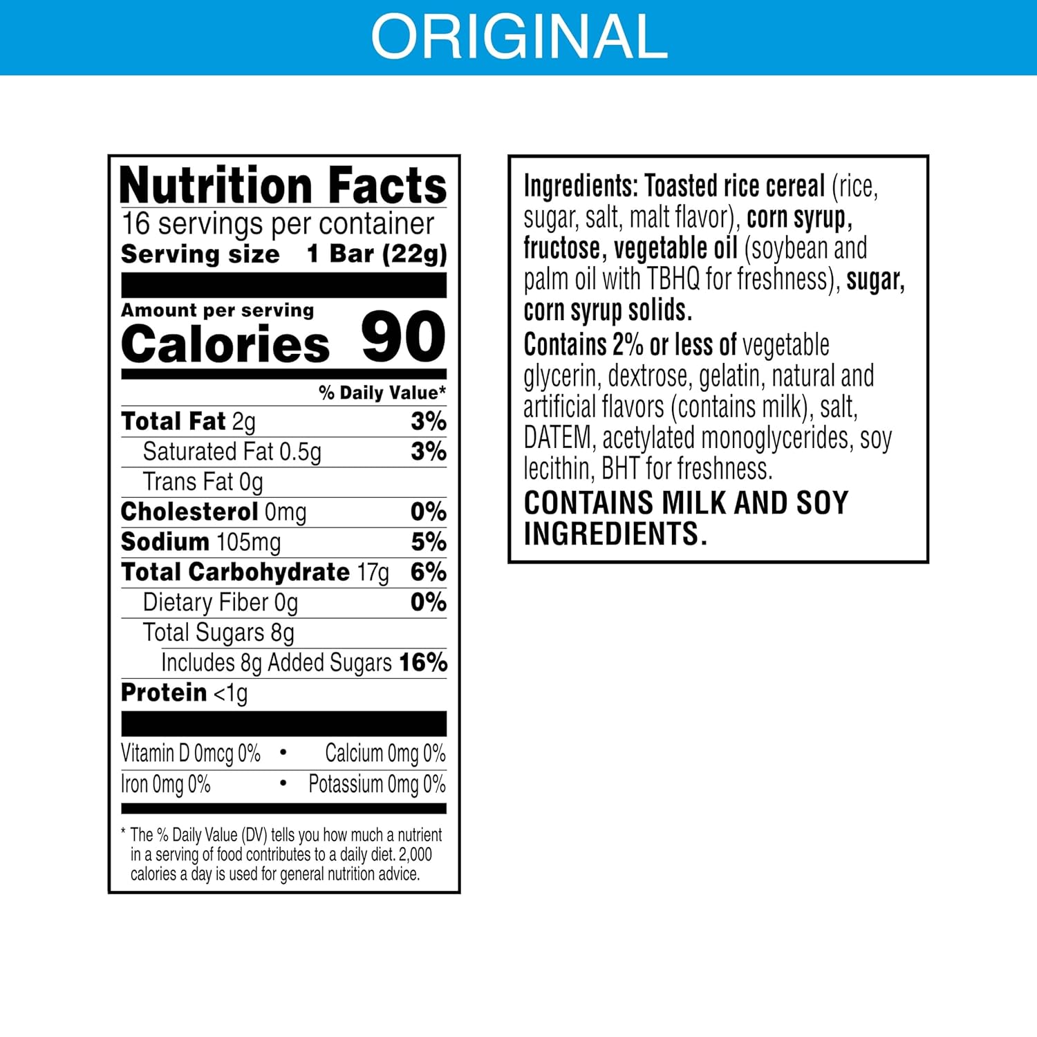 Rice Krispies Treats Marshmallow Snack Bars, Kids Snacks, Lunch Snacks, Original, 12.4oz Box (16 Bars)